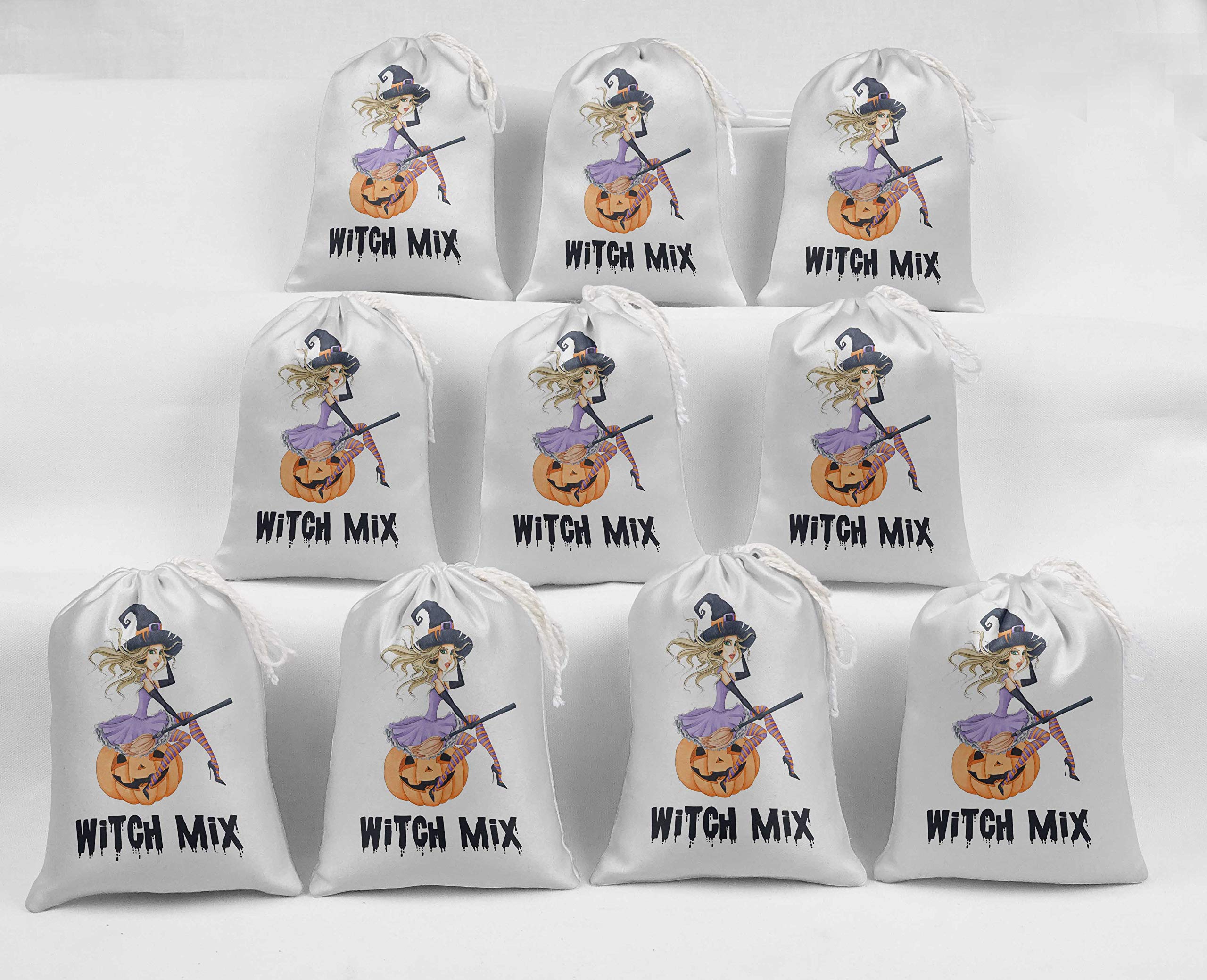 White Witch Mix Halloween Party Favor Bags - 15 Pack | Trick or Treat Goodie Bags for Kids, Classroom Treats & Spooky Party Supplies