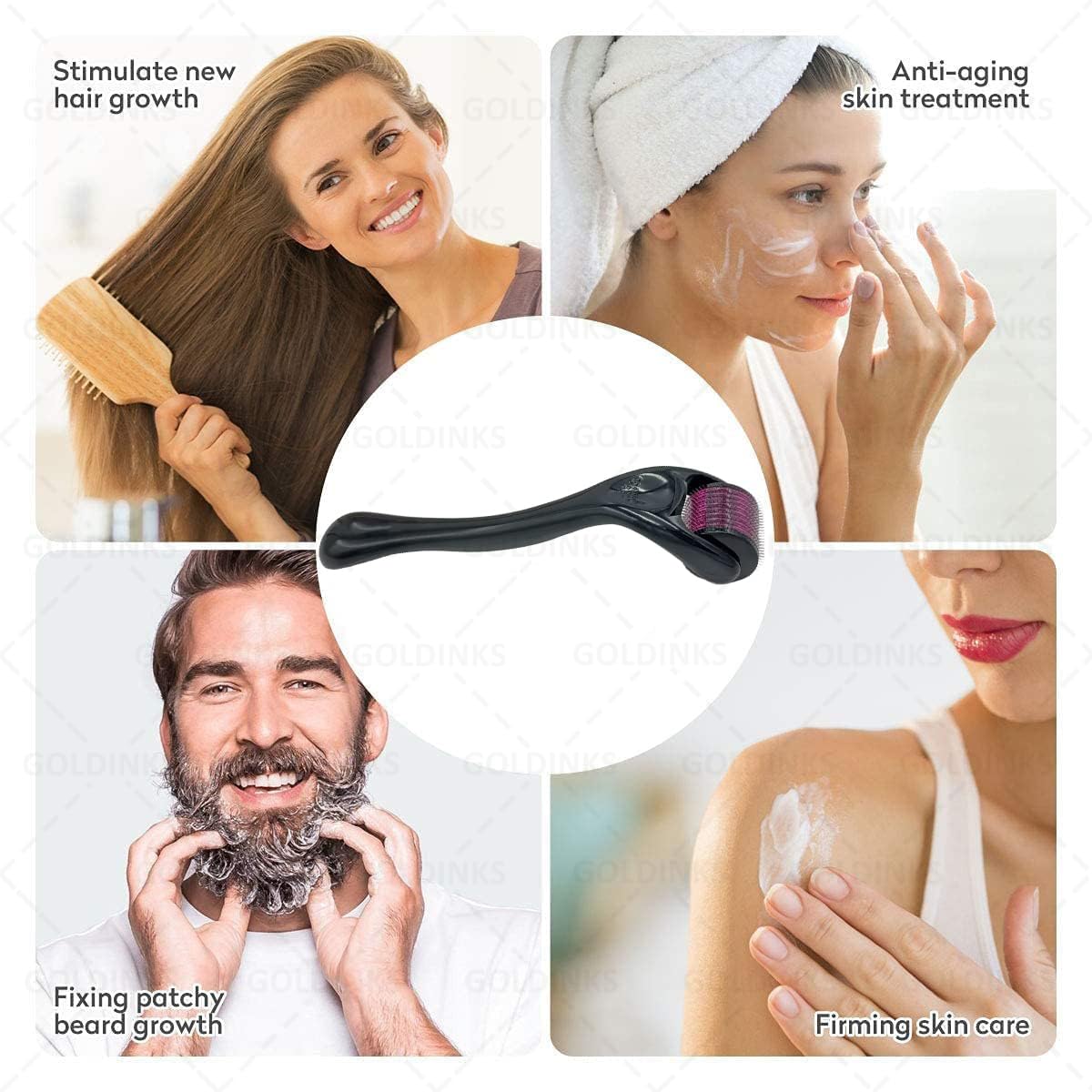 GOLDINKS 540 Micro Needle Derma Roller for Hair Regrowth & Beard Growth - Anti-Aging Skin Tightening, Collagen Stimulation - Face & Scalp Treatment - Safe & Effective 0.5mm Needles - Perfect for Home Skincare Routine & Hair Care Regimen
