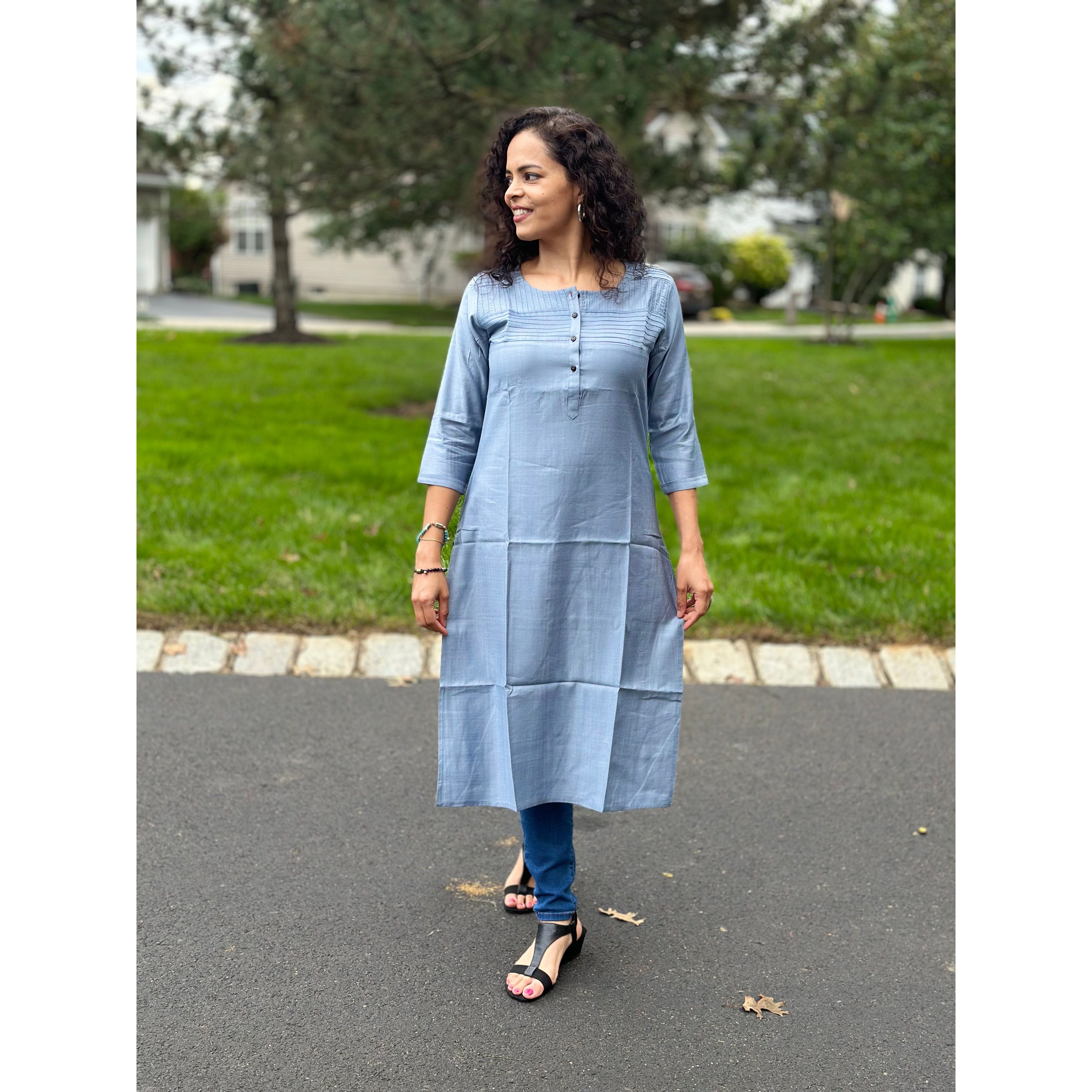 Stylish Grey Kurta for Women - Comfortable Cotton Ethnic Tunic Top for Casual Wear, Festivals & Parties