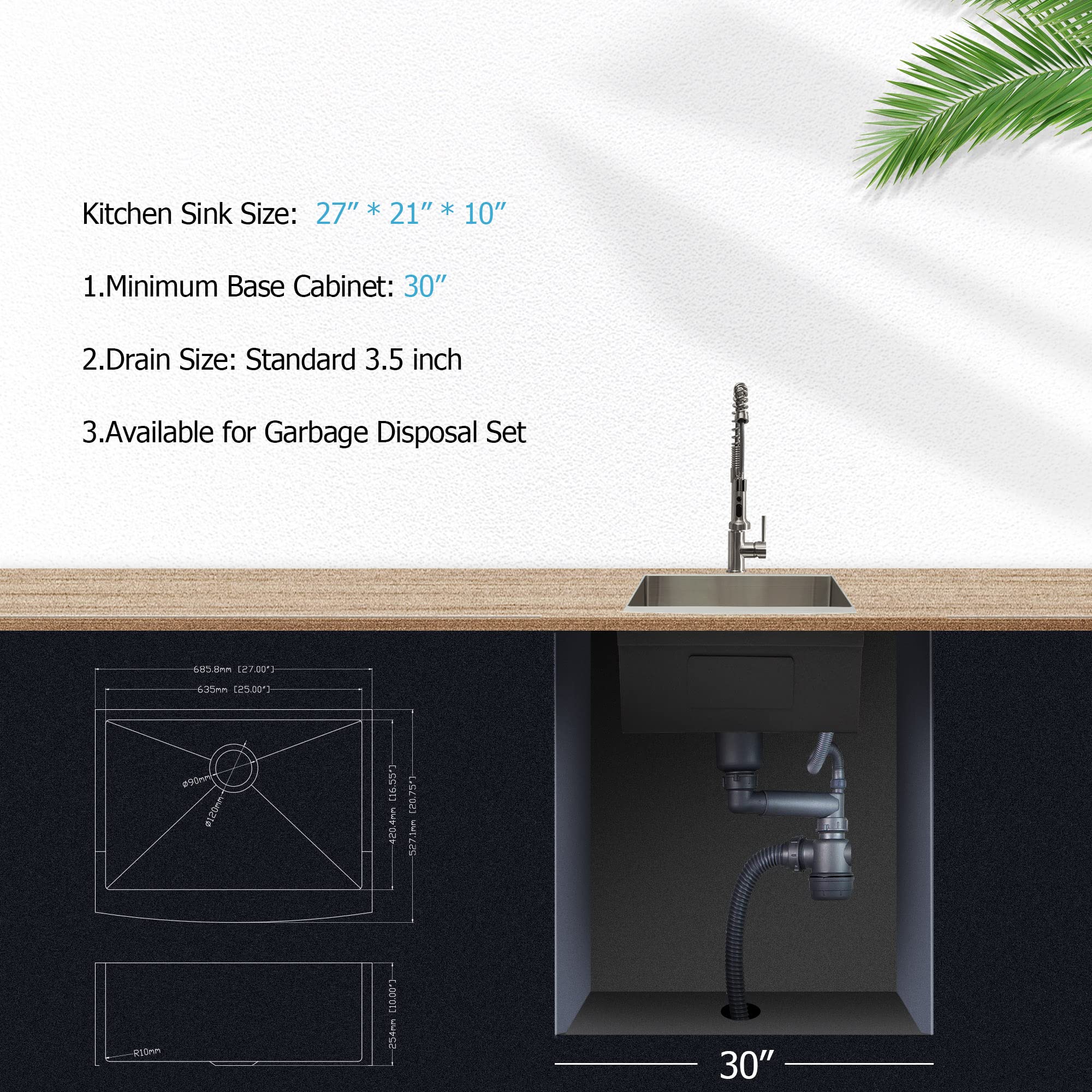 27 Inch Farmhouse Kitchen Sink - 16 Gauge Stainless Steel Apron Front Sink with Deep Single Bowl | Rustic Farmhouse Design for Modern Kitchens | Perfect for Cooking, Washing Large Pots & Entertaining