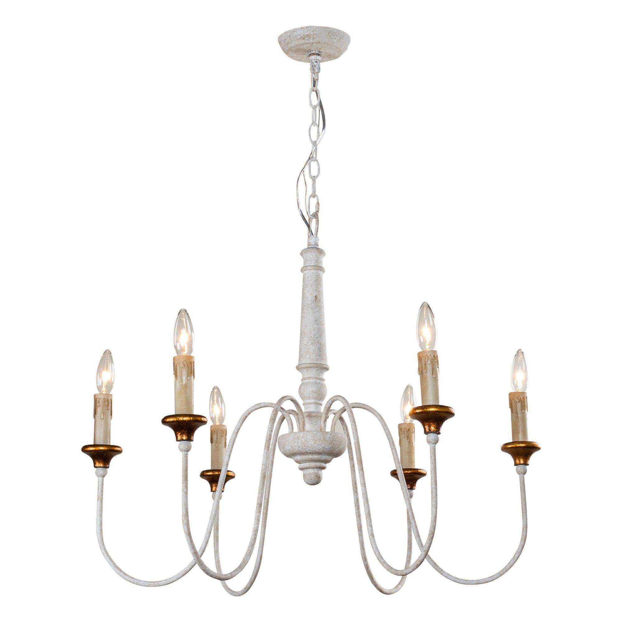 6-Light French Country Candle Style Chandelier in Distressed Finish - Rustic Farmhouse Lighting for Dining Room, Bedroom, or Entryway