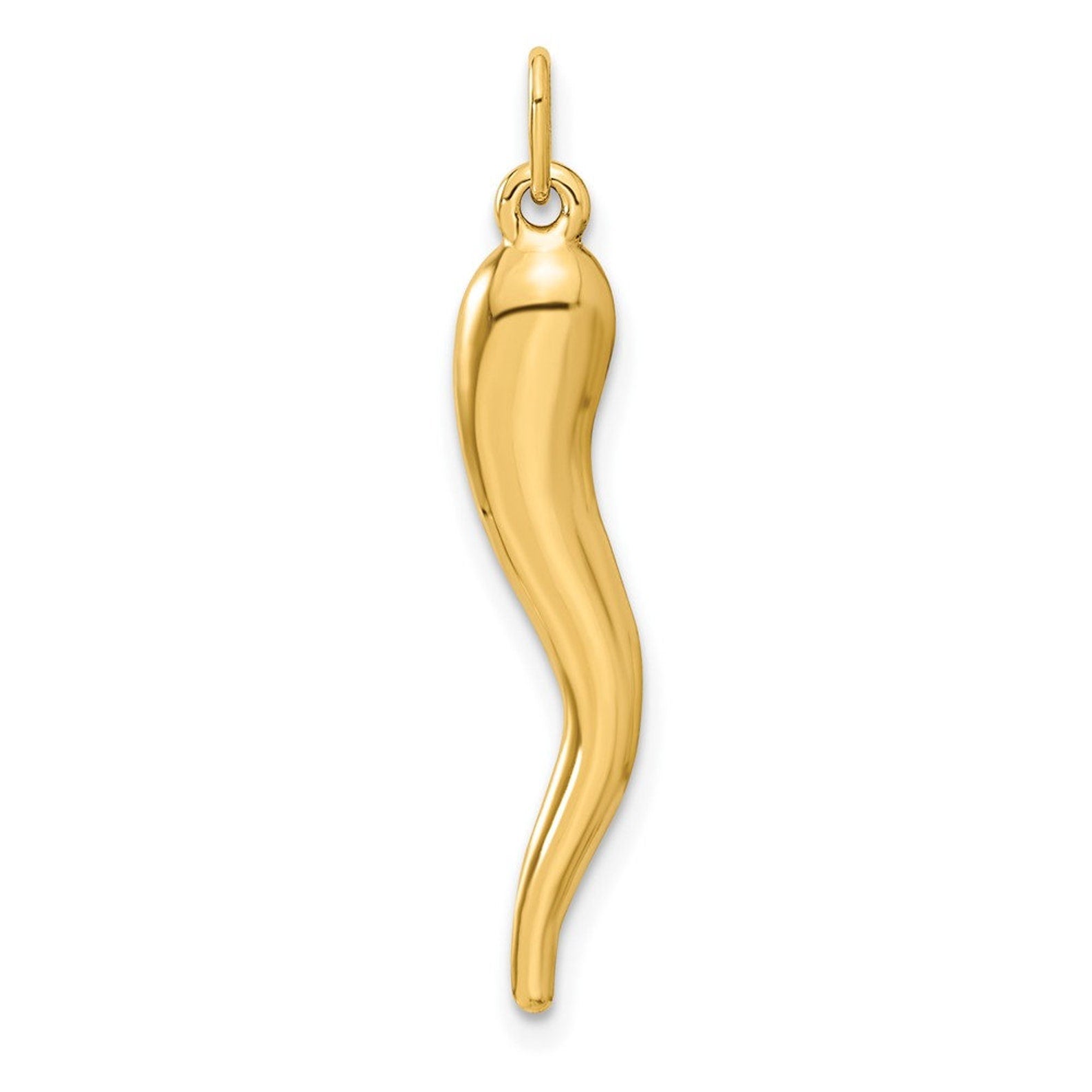 3D Italian Horn Charm - Gold Large Polished Pendant (Model C3041) for Jewelry Making, Gift Giving & Good Luck Amulet