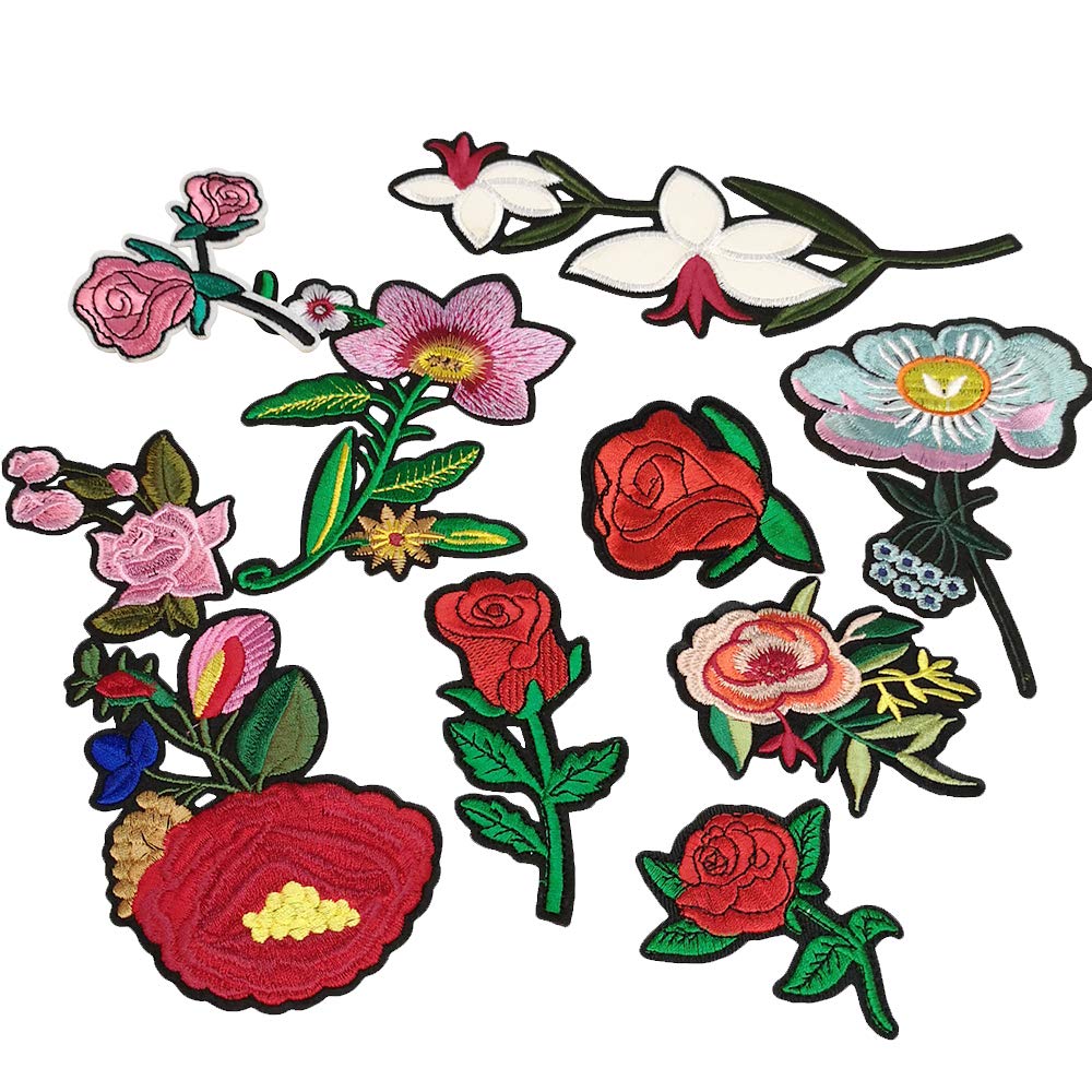 20pcs Assorted Rose Flower Iron-On & Sew-On Patches for Jeans, Jackets, Backpacks, Hats & Shoes - Embroidery Applique (2