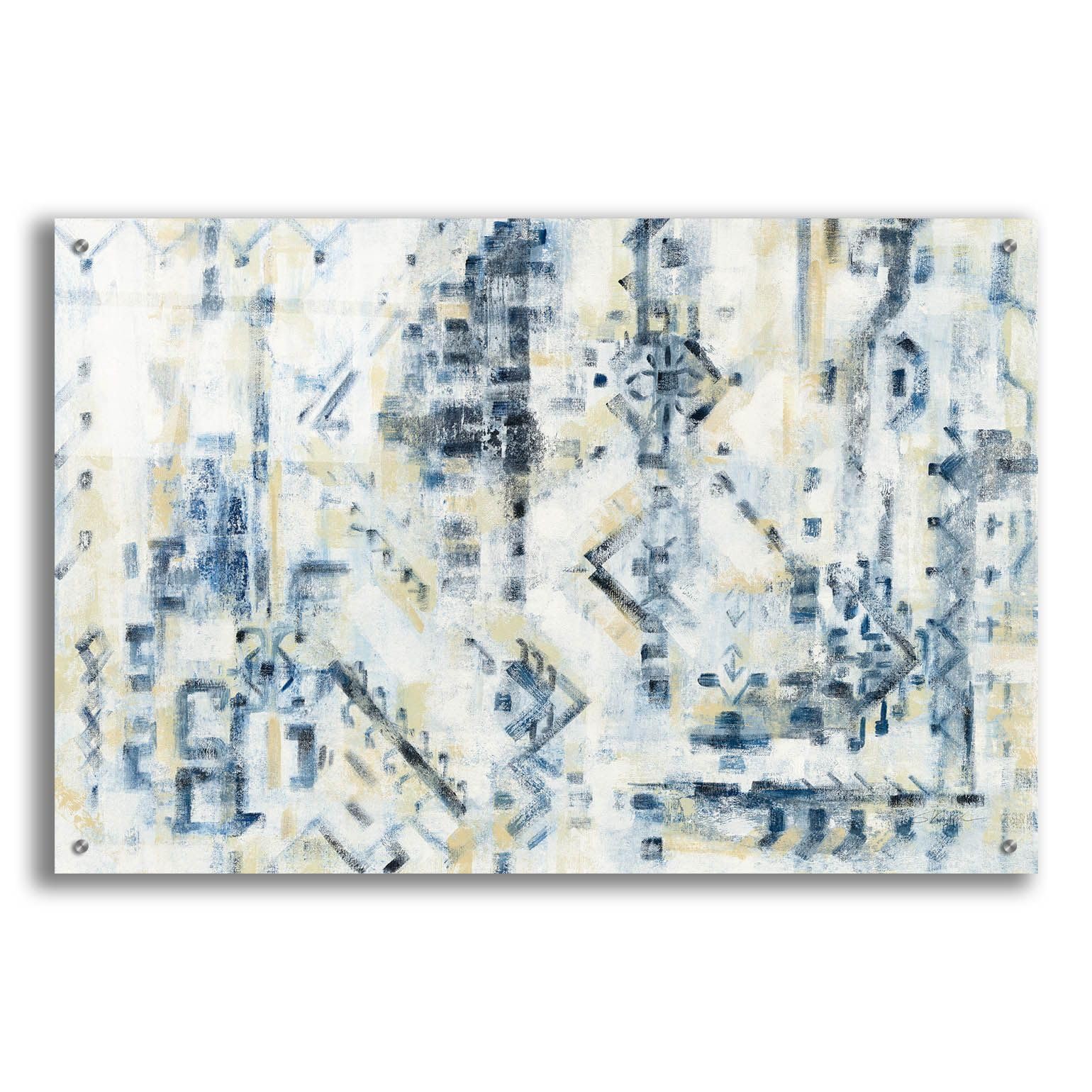 Scattered Indigo Acrylic Glass Wall Art by Silvia Vassileva - 36x24 Inches Modern Abstract Painting for Living Room, Bedroom & Office Decor