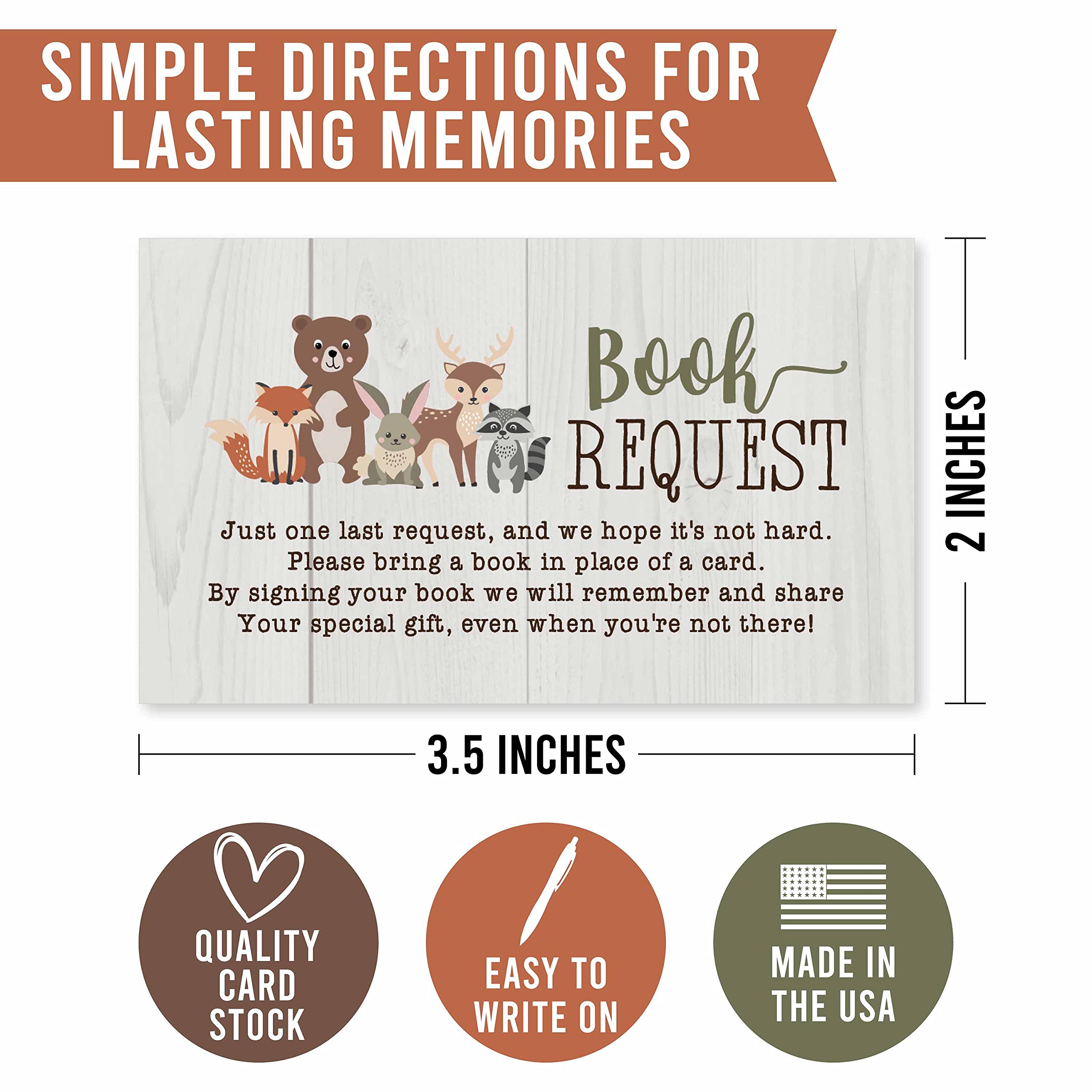Hadley Designs 25 Baby Shower Books - Woodland Themed Baby Shower Invitation Inserts, Book Request Guest Book Alternative for Baby Showers, Bring a Book Instead of a Card - Perfect for Woodland Nursery Decor & Baby Shower Favors