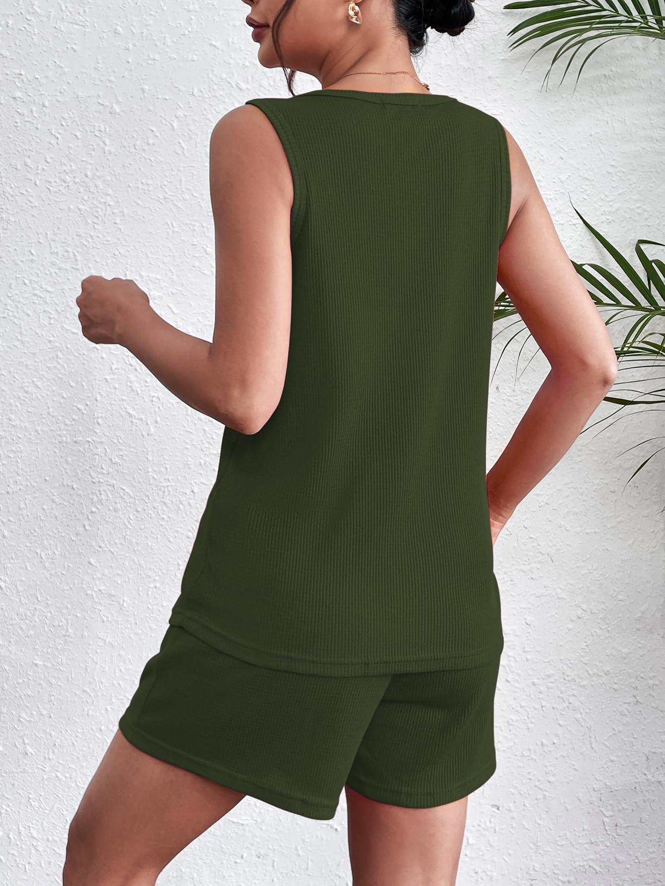 Ekouaer Women's Waffle Knit Pajama Set - V-Neck Tank Top & Lounge Shorts, Soft Sleepwear & Casual Loungewear for Home, Travel, and Relaxation