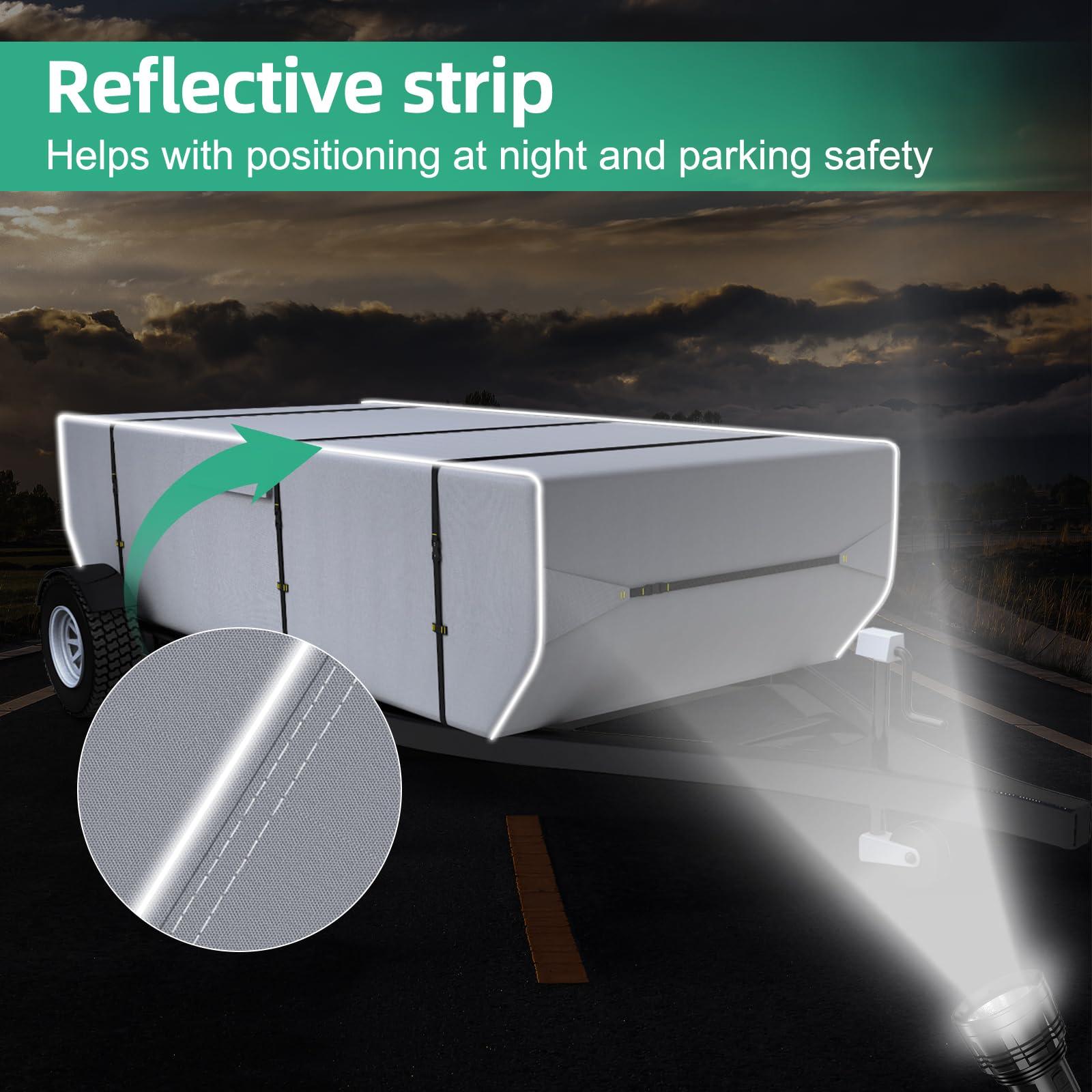 900D Waterproof Pop Up Camper Cover with Reflective Strips - Heavy Duty Tent Trailer Cover for 10'-12' RV Campers (Gray) - Perfect for Outdoor Camping, Travel & RV Storage Protection