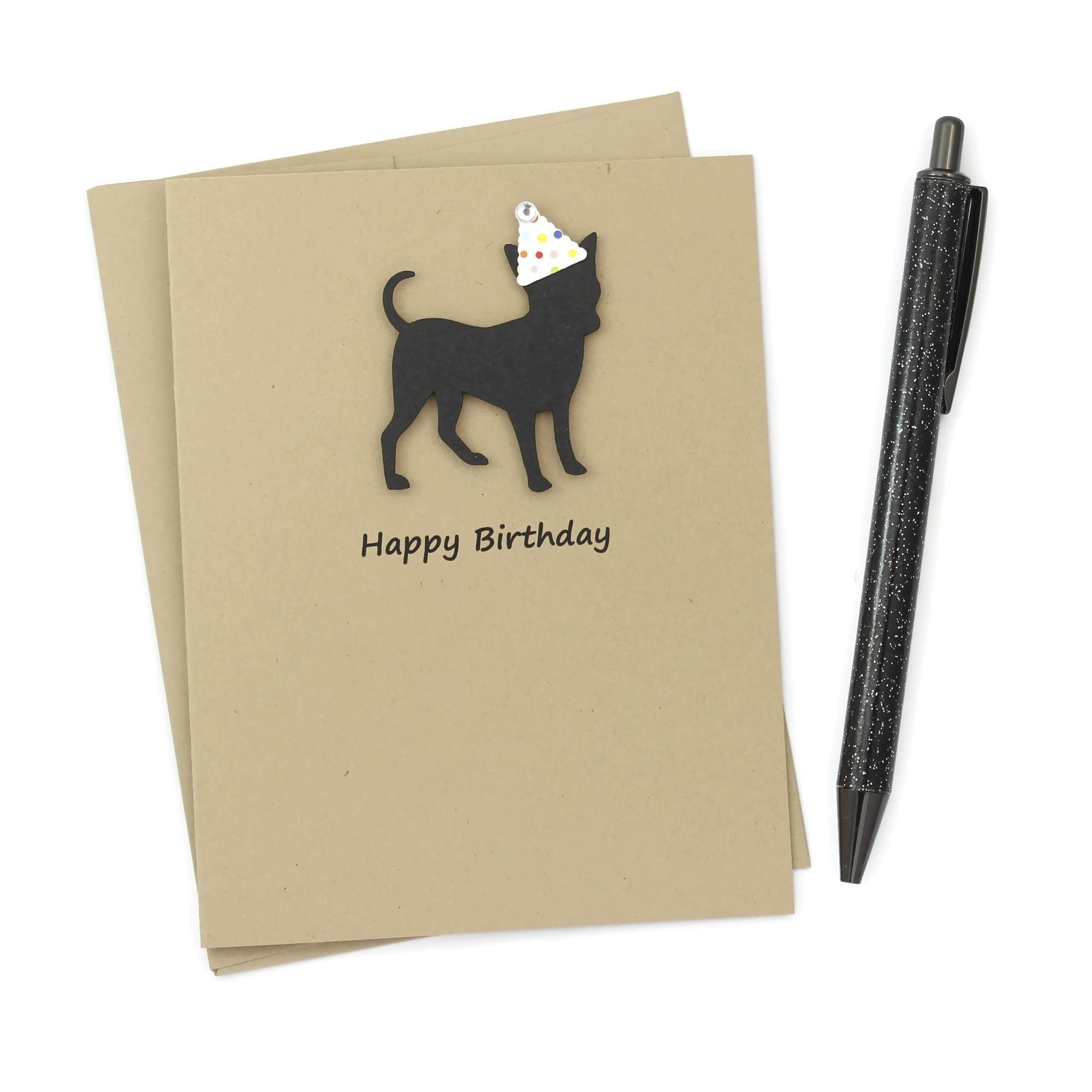 Handmade Chihuahua Birthday Card with Party Hat - Cute Black Dog Chi-Chi Greeting Card for Pet Lovers | Perfect for Dog Birthday Parties, Pet Celebrations & Gift Giving