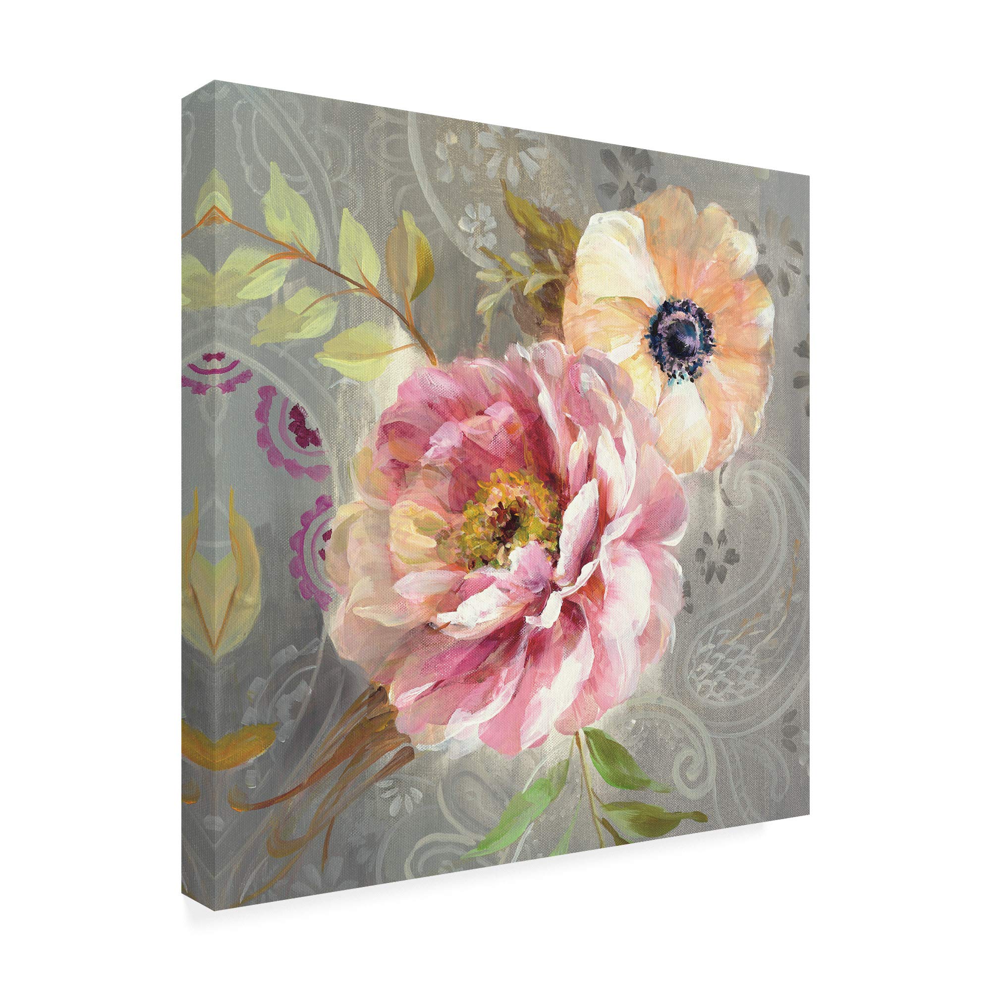 Danhui NAI Peonies and Paisley III Floral Art Print - 18x18 Inch Wall Decor for Living Room, Bedroom & Office - Trademark Fine Art Collection