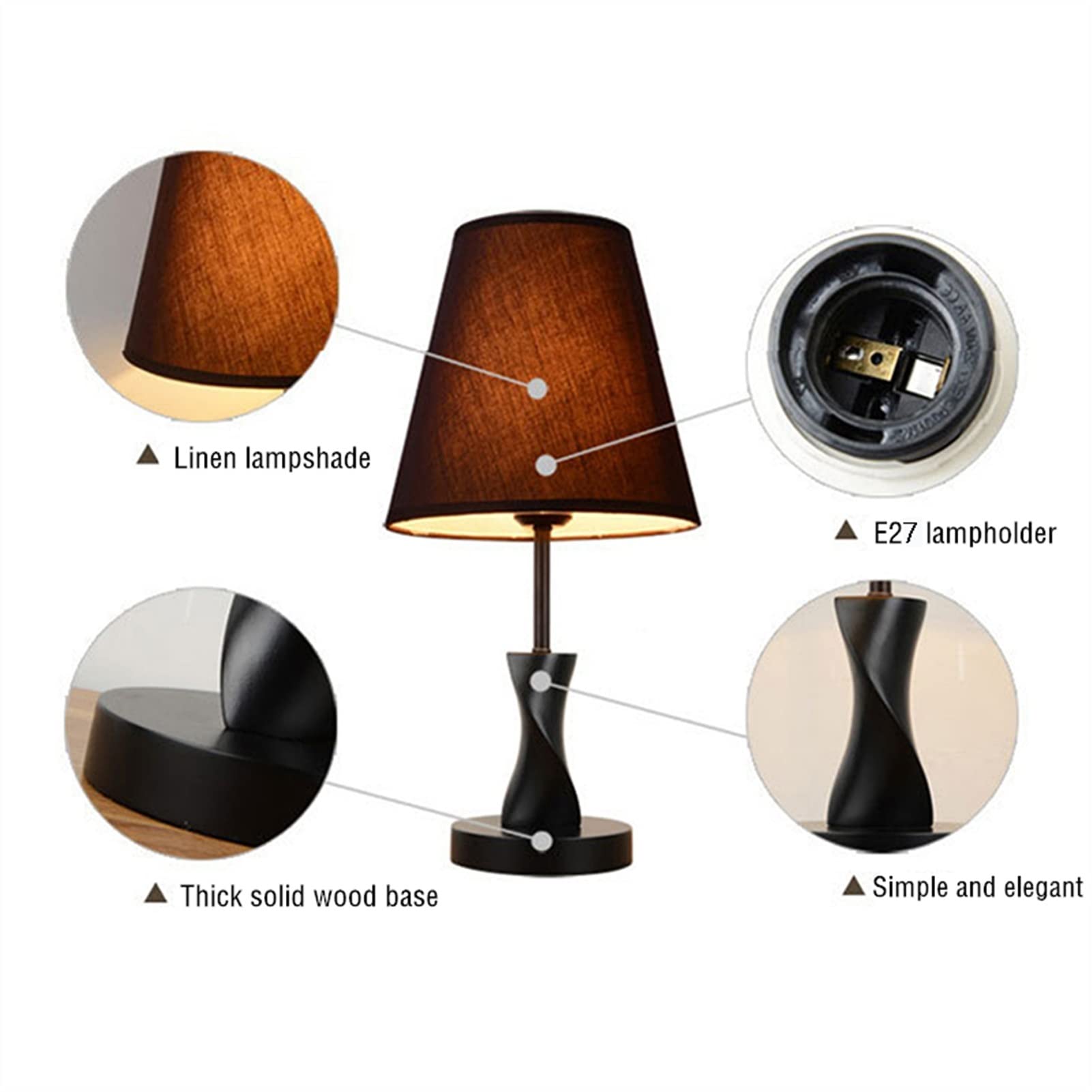 Nordic Wood Table Lamp - Modern Bedside Lamp for Bedroom, Living Room, Home Study & Hotel Decor | Brown Lampshade | Perfect for Reading, Nightstand Lighting & Cozy Ambience