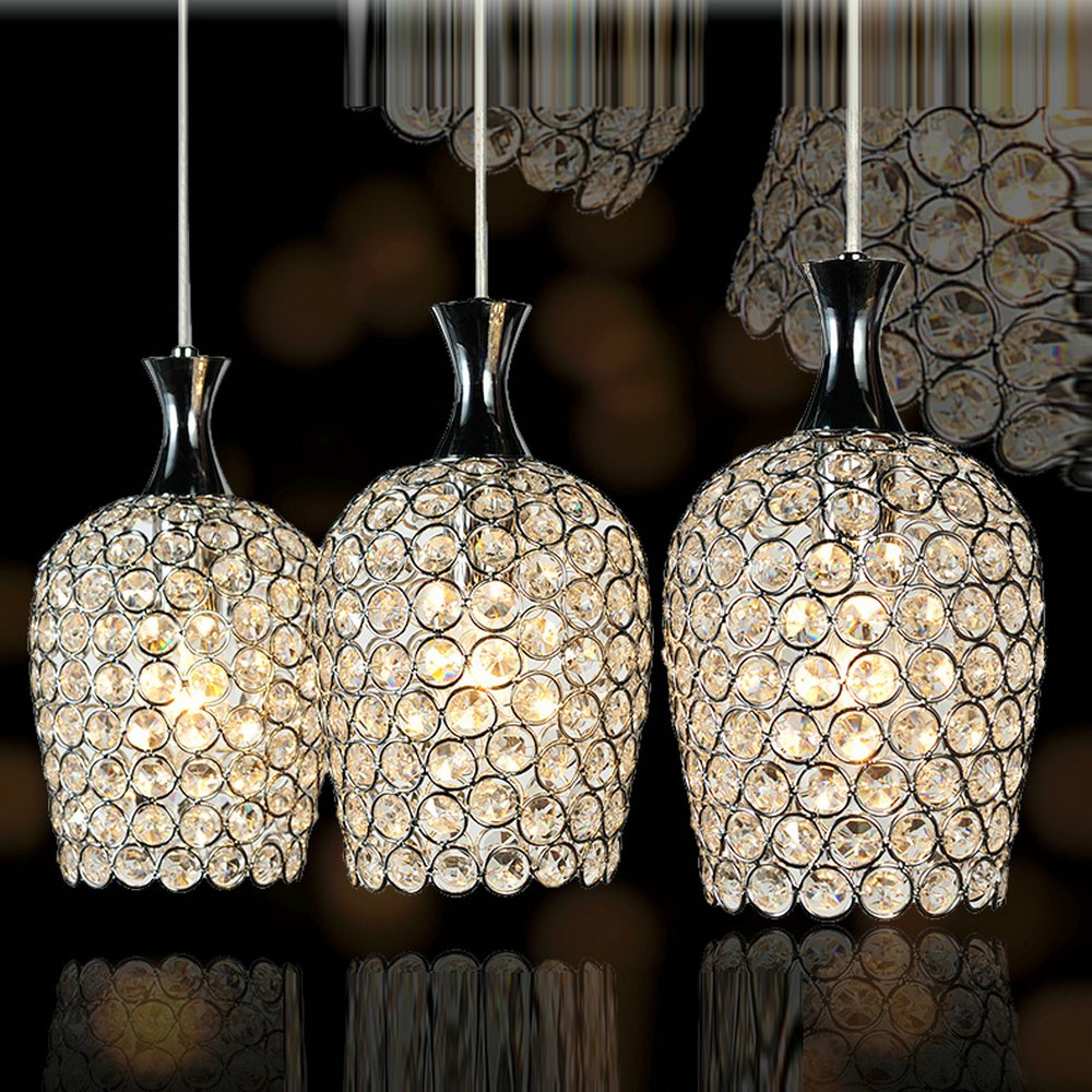 FEEKENBU Modern 3-Light Crystal Chandelier - Elegant Pendant Lighting for Kitchen Island, Dining Room & Living Room | Perfect for Home Decor, Wedding & Restaurant Lighting