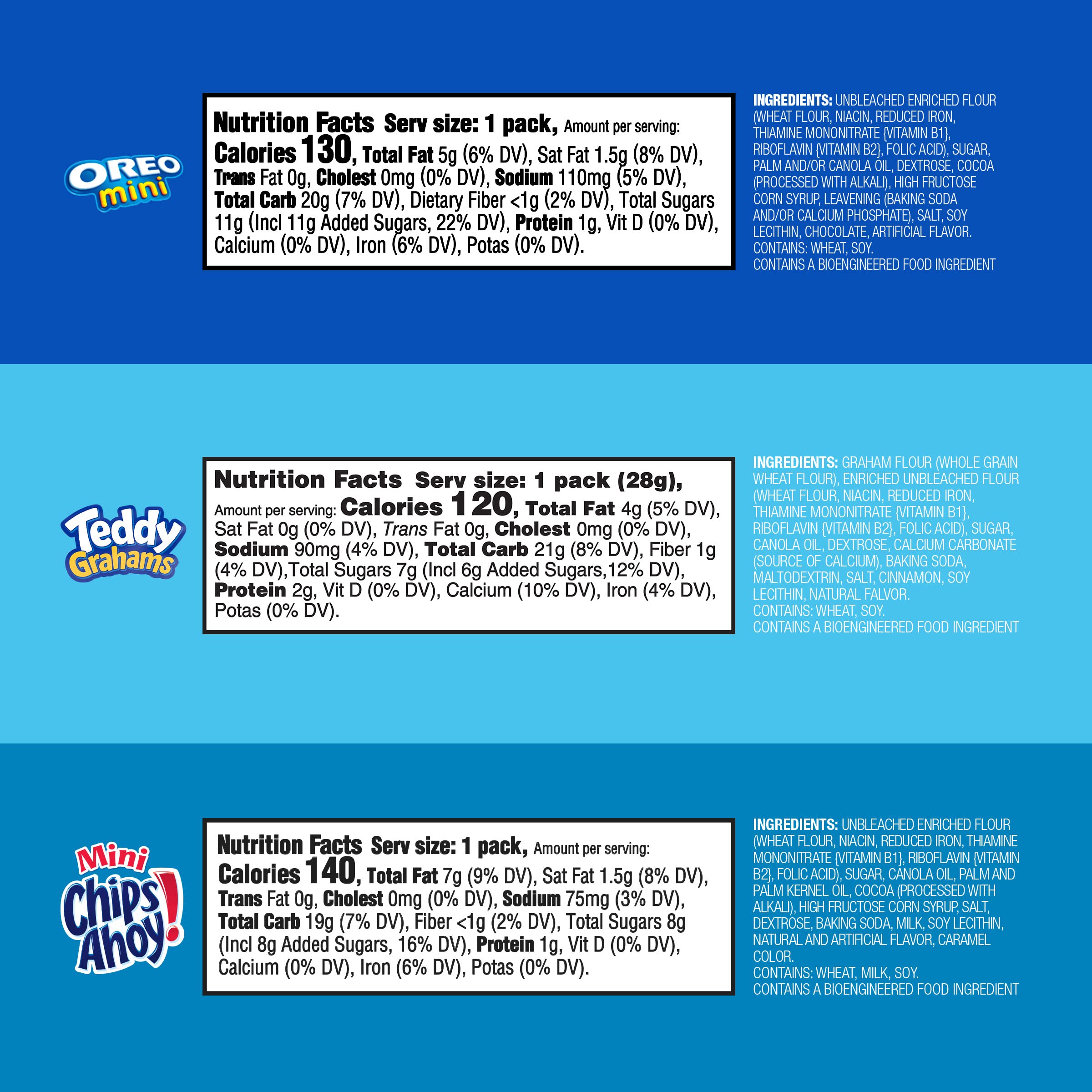 Nabisco Variety Pack - OREO Mini Cookies, CHIPS AHOY! Mini Cookies & Teddy Grahams Cinnamon Snacks | 48 Individually Wrapped Snack Packs | Perfect for School Lunches, Office Snacks & Party Favors
