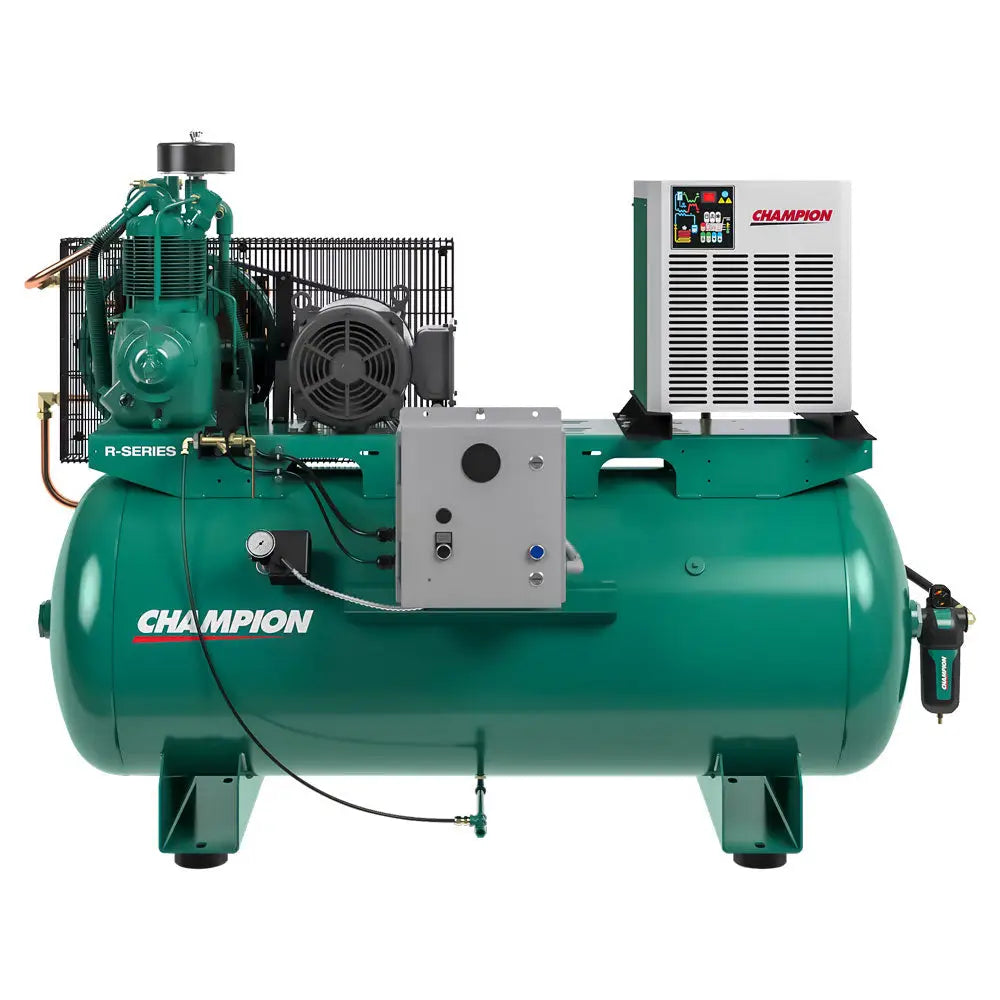 Champion HR5 12 R Series 5HP Horizontal Air Compressor with R15 Pump - 120 Gallon Tank for Industrial & Workshop Use | Heavy Duty Air Tools, Painting, Sandblasting & Pneumatic Applications
