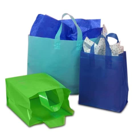 Light Blue Frosted Plastic Bags with Handles - Pack of 250 | 10
