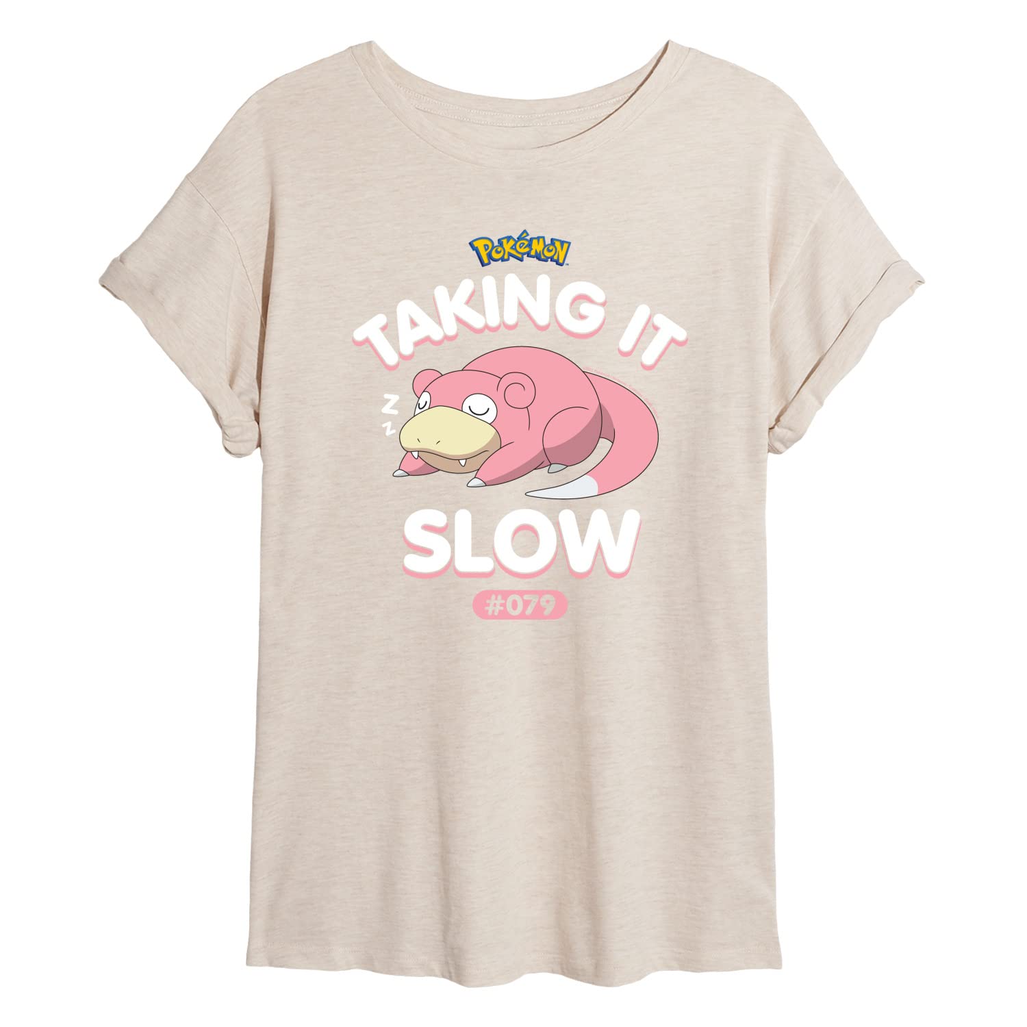 HYBRID APPAREL - Pokémon Slowpoke Taking it Slow Women's Oversized Graphic T-Shirt - Cute Cartoon Character Cotton Tee for Casual Wear, Lounge & Anime Fan Outfits