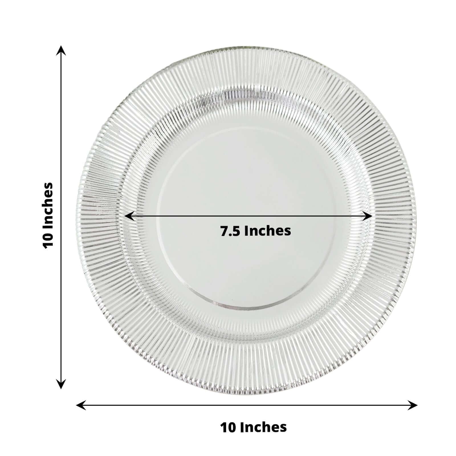 Efavormart 25 Pack Metallic Silver Sunray 10 Inch Disposable Dinner Plates - 350 GSM Heavy Duty Paper Plates for Parties, Weddings & Special Events