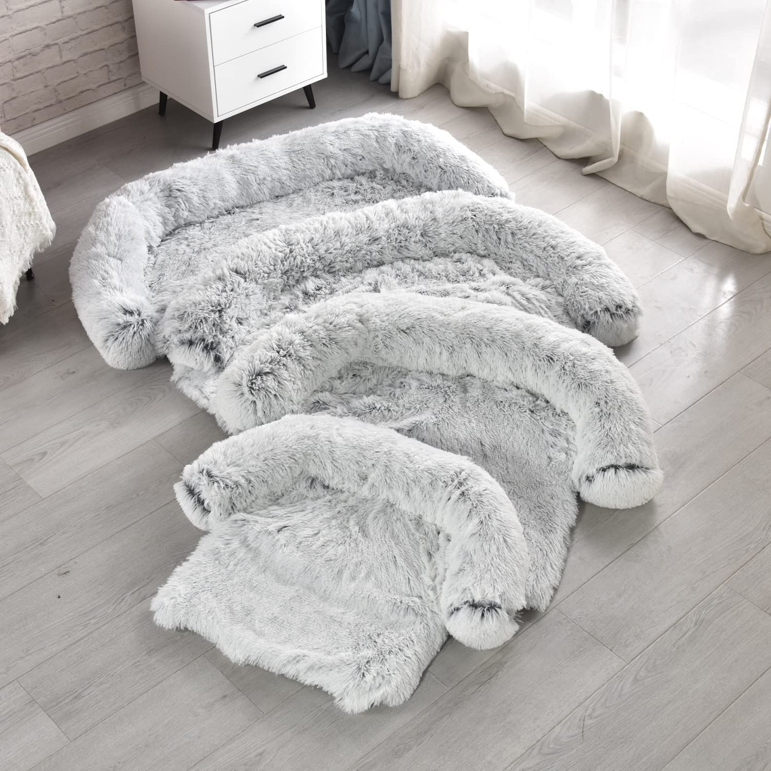 Waterproof Calming Dog Bed - Plush Pet Couch Protector & Sofa Mat with Soft Neck Bolster - Machine Washable Gradient Brown Small - Perfect for Anxiety Relief, Crate Training & Living Room Furniture Protection