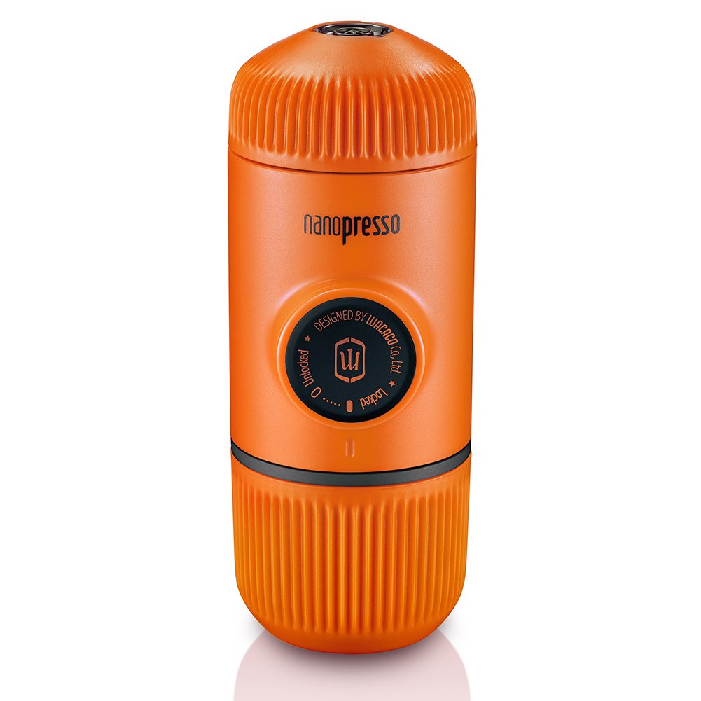 WACACO Nanopresso Portable Espresso Maker - 18 Bar Pressure Manual Coffee Machine for Travel, Camping, Office & Home Use | Compact & Lightweight | Orange Upgrade Version of Minipresso