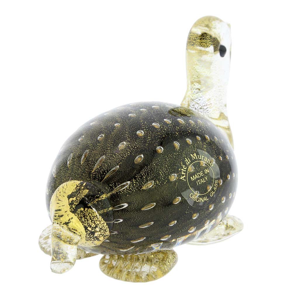 Authentic Murano Glass Bullicante Turtle Figurine - Handcrafted Black Venetian Art Piece | Perfect for Home Decor, Gift, or Collectible