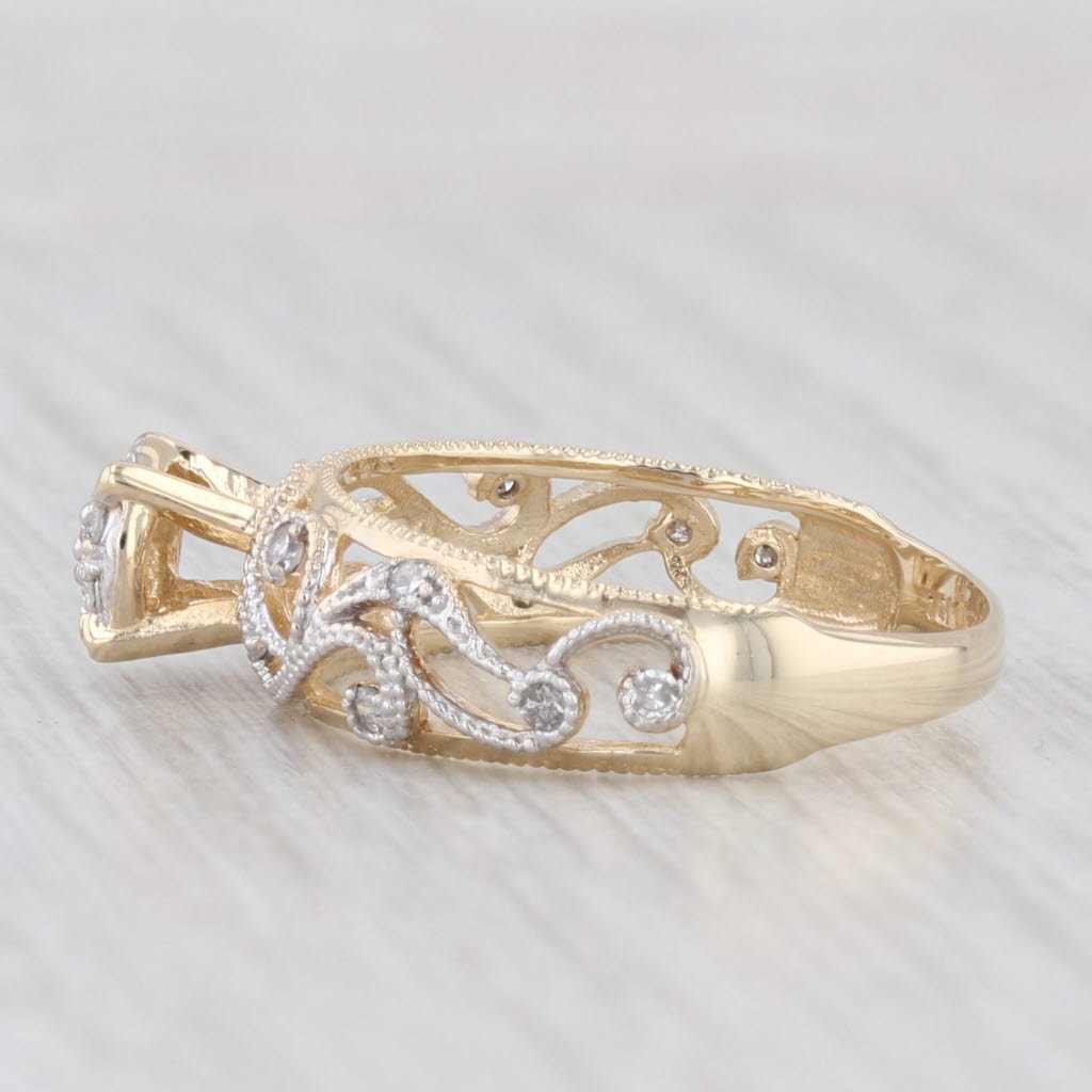 0.15ctw Diamond Cluster Engagement Ring - Filigree Vine Design - Size 7 - Perfect for Wedding Proposals & Anniversary Gifts