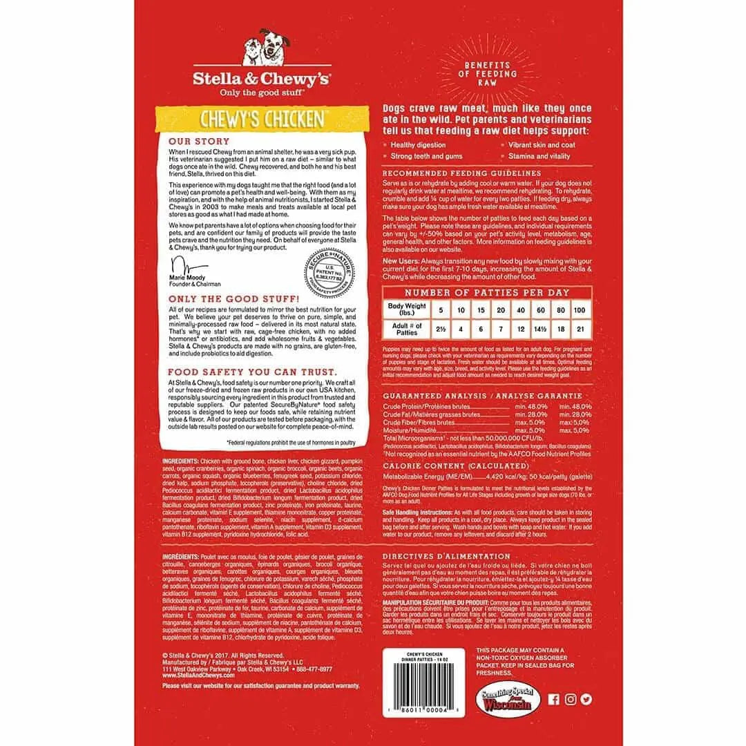 Stella & Chewy's Freeze-Dried Raw Dog Food Patties - Chicken Recipe | Grain-Free, High-Protein for Small & Large Dogs | Perfect for Training, Travel & Outdoor Adventures