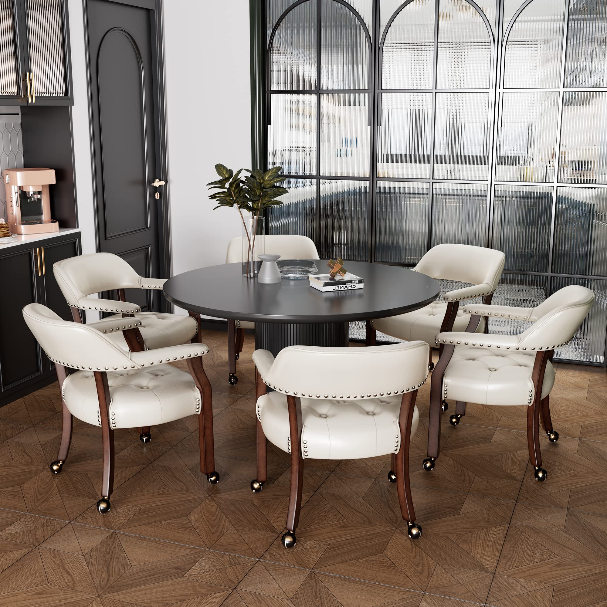 LEEMTORIG Large Rolling Dining Chairs with Casters & Arms - 26