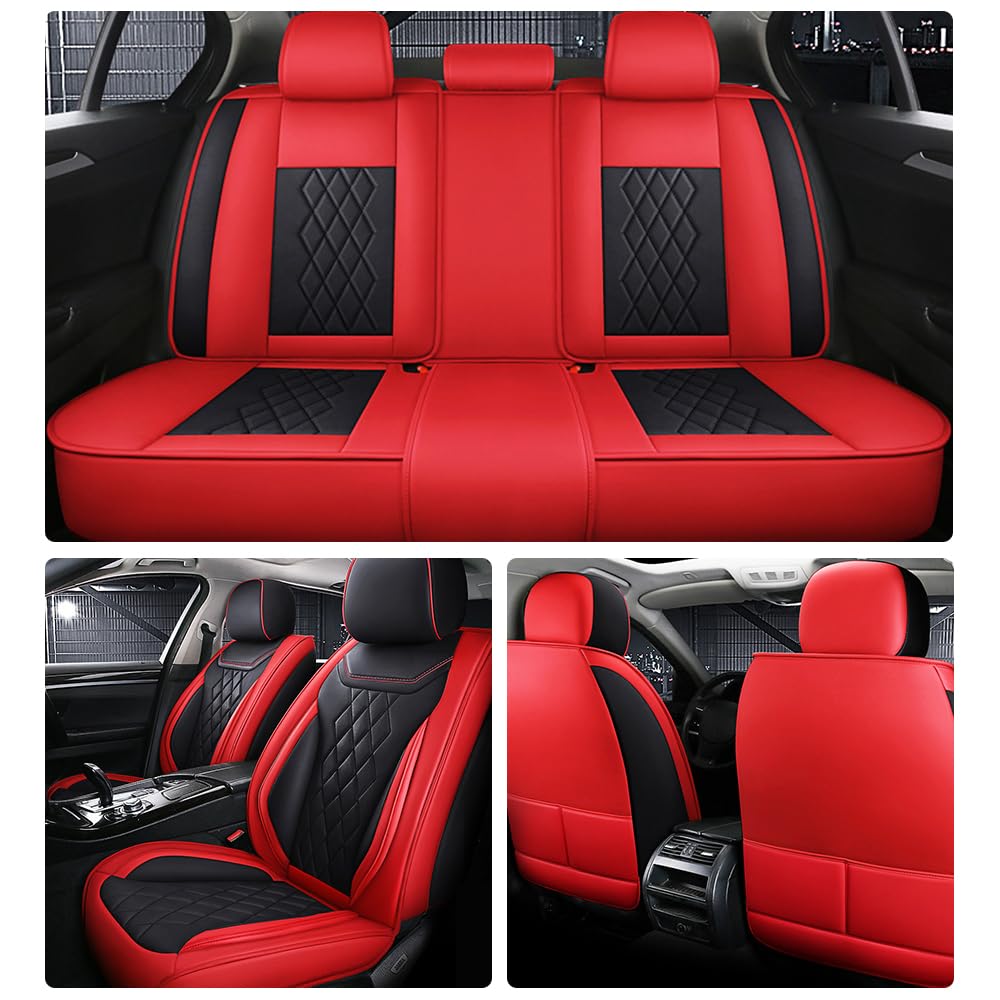 Premium Napa Leather Car Seat Covers for Jaguar F-PACE 2017-2024 - Waterproof, Breathable & Non-Slip Interior Protection - 5-Piece Set (Black & Red) - Perfect for Daily Commuting, Road Trips & Luxury Car Maintenance