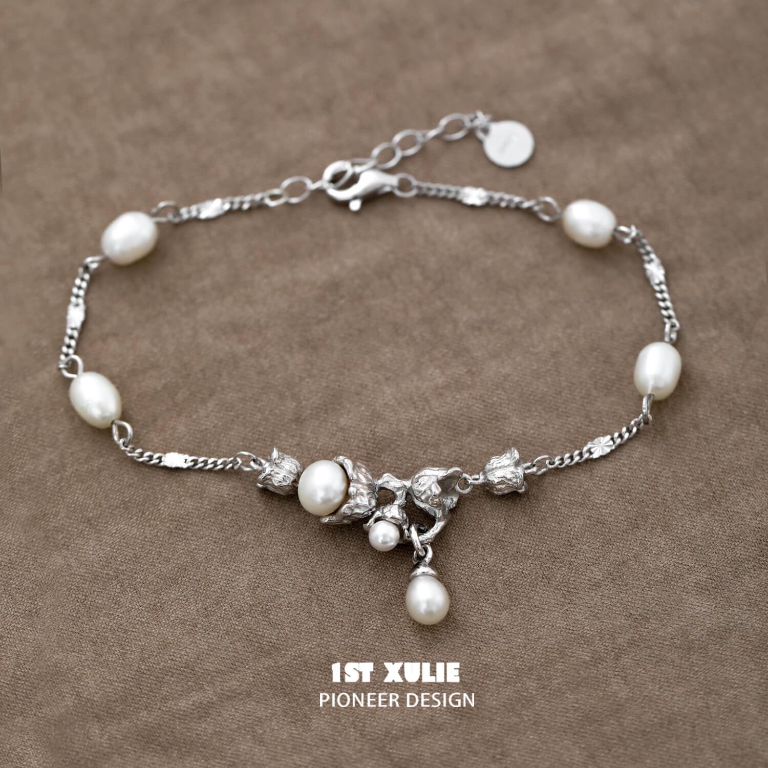 Tears of Mermaid S925 Sterling Silver Tulip Pearl Bracelet for Women - Elegant Floral Jewelry Gift for Birthday, Anniversary & Special Occasions