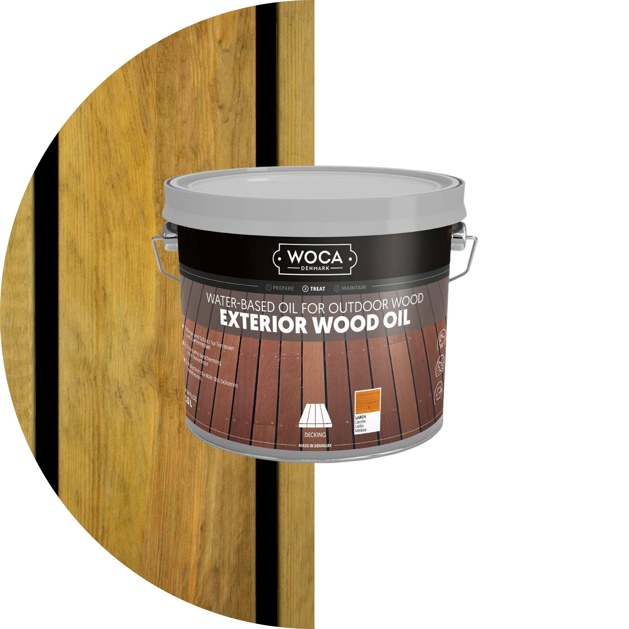 Premium WOCA Denmark Exterior Wood Oil - Water-Based Penetrating Stain for Outdoor Wood Decks, Fences, Siding & Furniture - 2.5L Natural Finish - Protects & Enhances Wood Grain - Ideal for Patio, Garden & Outdoor Living Spaces