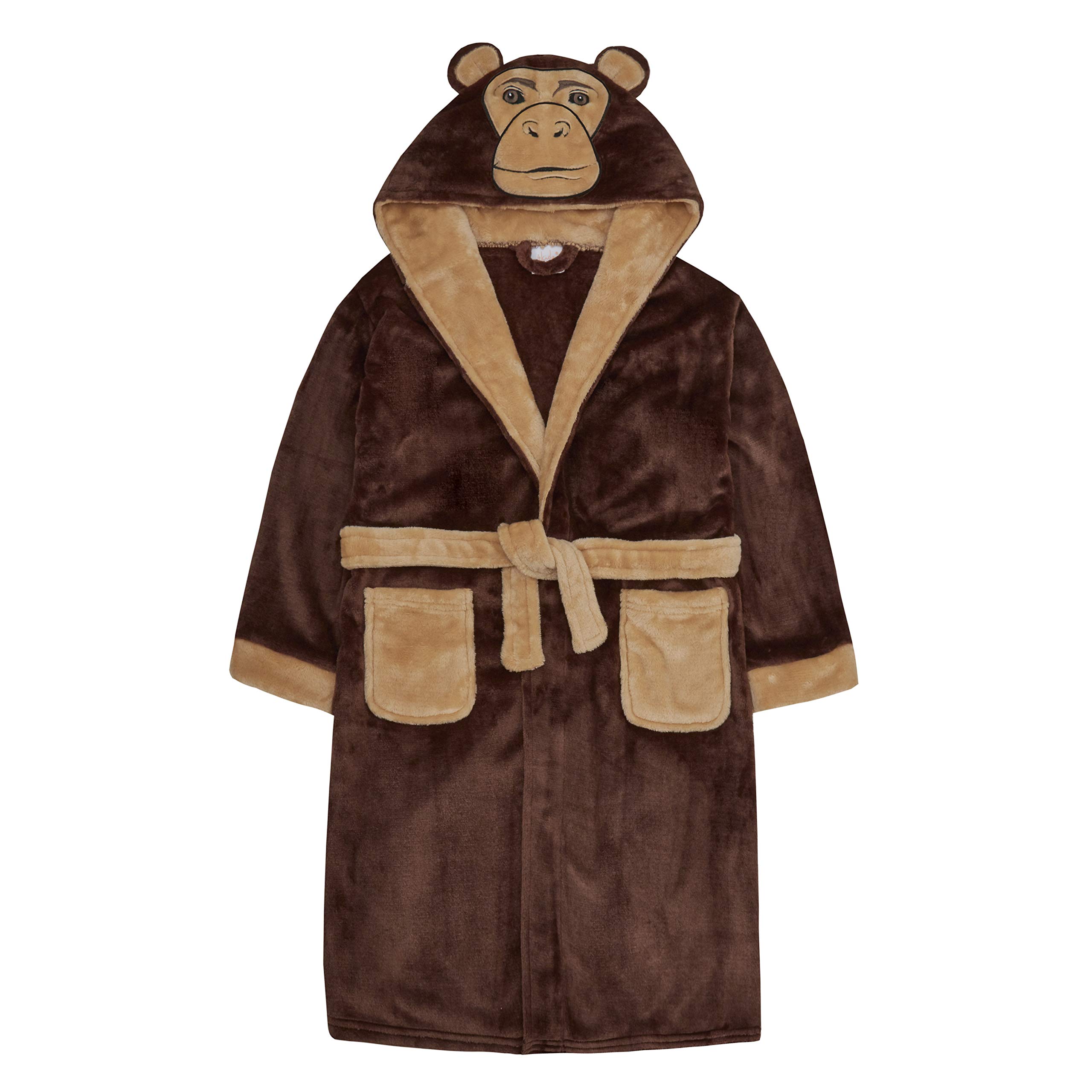 Soft Monkey Plush Fleece Dressing Gown for Kids - Cozy Animal Print Bathrobe for Boys & Girls - Perfect for Bedtime, Lounging & Playtime