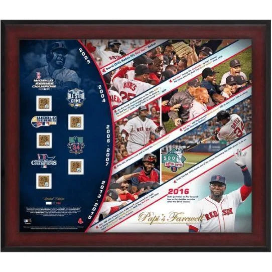 David Ortiz Career Retirement Game Used Dirt Collage #/150 Framed Memorabilia - Boston Red Sox Collectible for Sports Fans & Home Decor