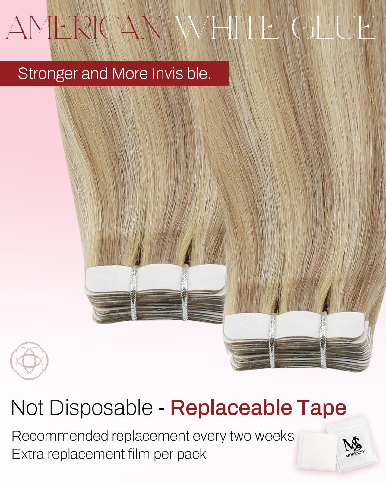 Moresoo 20 Inch Honey Blonde Highlighted Tape-In Hair Extensions - 20pcs 50g Human Hair Extensions for Seamless & Invisible Look - Perfect for Parties, Weddings & Daily Styling