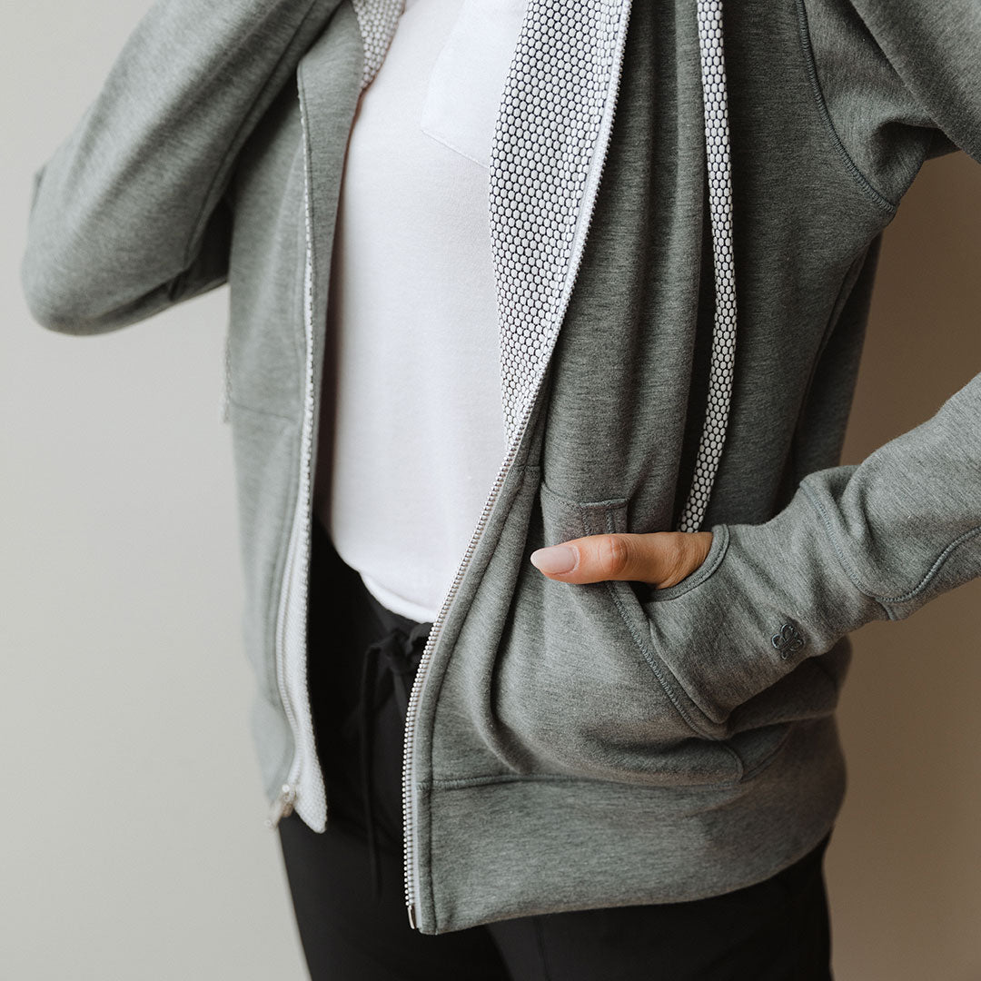 Alta Zip Up Hoodie for Men & Women | Heather Grey Fleece Pullover | Casual Wear, Gym & Outdoor Activities