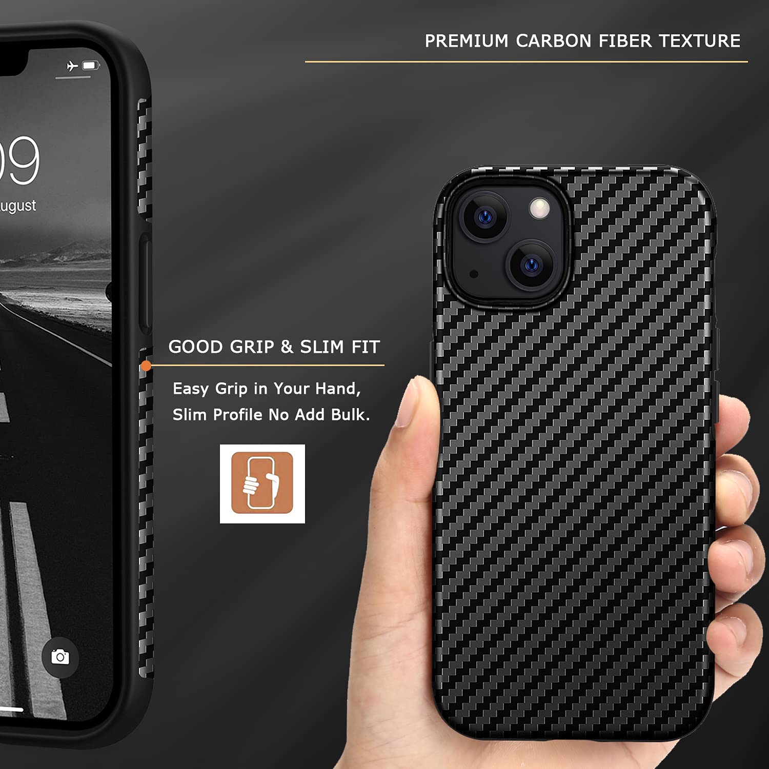 Tasikar Premium Leather iPhone 13 Mini Case with Carbon Fiber Texture - Slim Protective Hard Back Cover & Silicone Bumper for iPhone 13 Mini 5.4