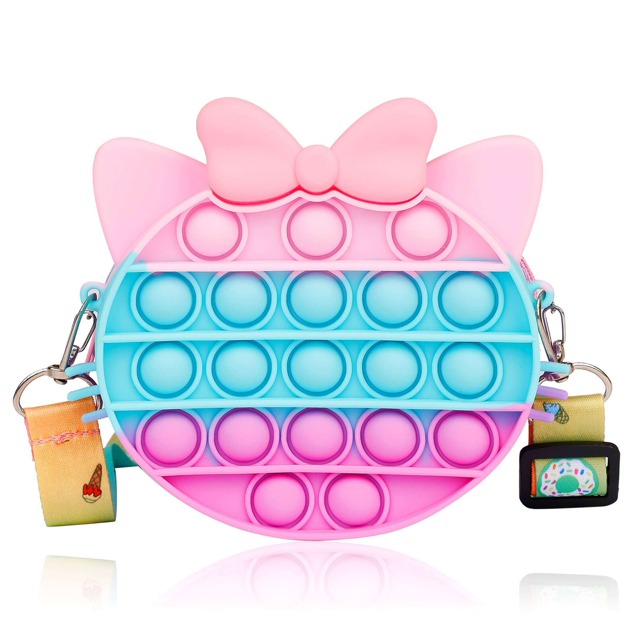 **Pop Shoulder Bag Fidget Toy - Push Bubble Sensory Crossbody Purse for Women & Girls, Stress Relief Squeeze Toy Gift for Kids - Silicone Backpack (Kitty/Macaron/Rainbow) - Perfect for School, Travel & Anxiety Relief**