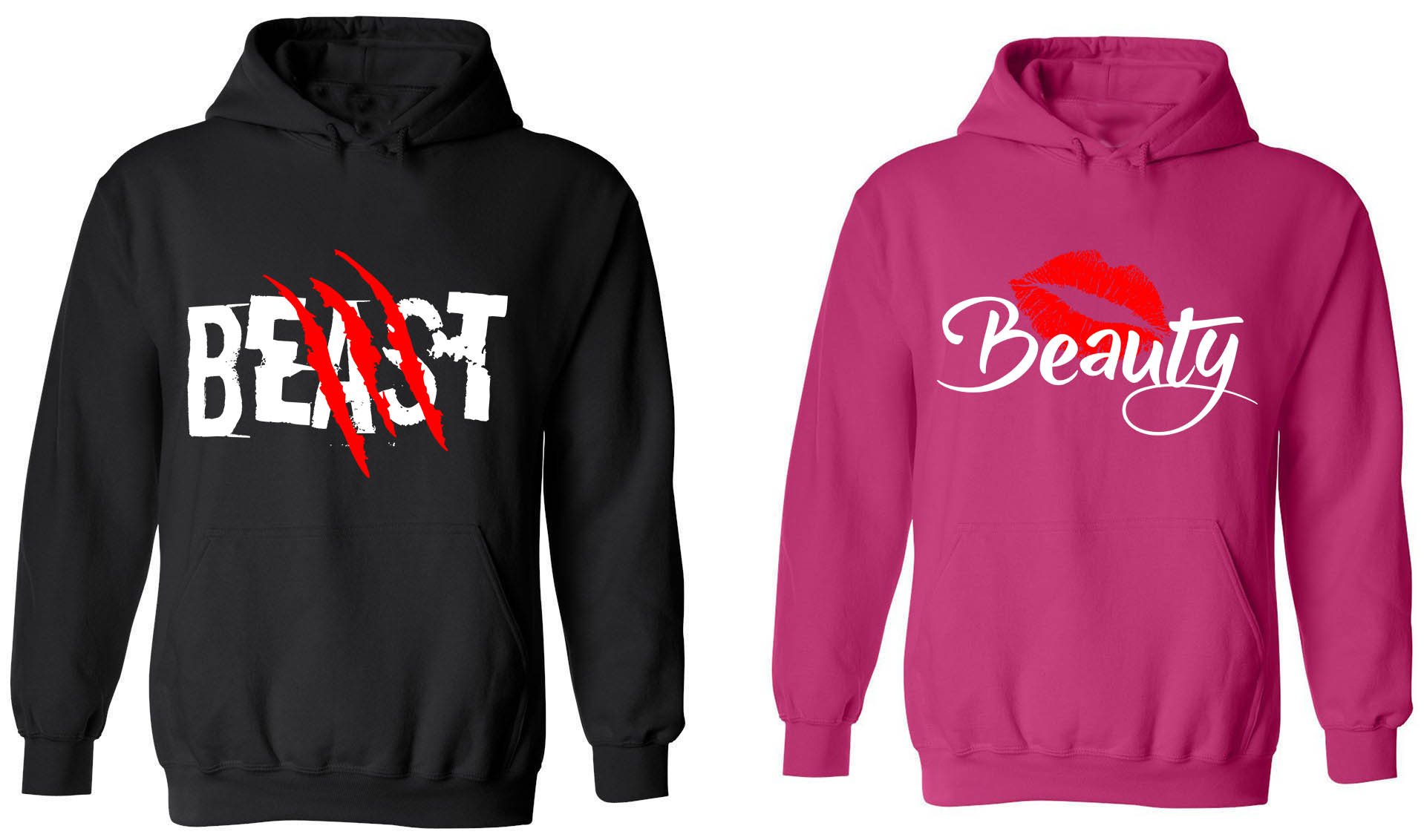 Beast & Beauty Matching Couple Hoodies - His & Her Sweatshirts for Valentine's Day, Anniversary Gifts, and Cozy Date Nights