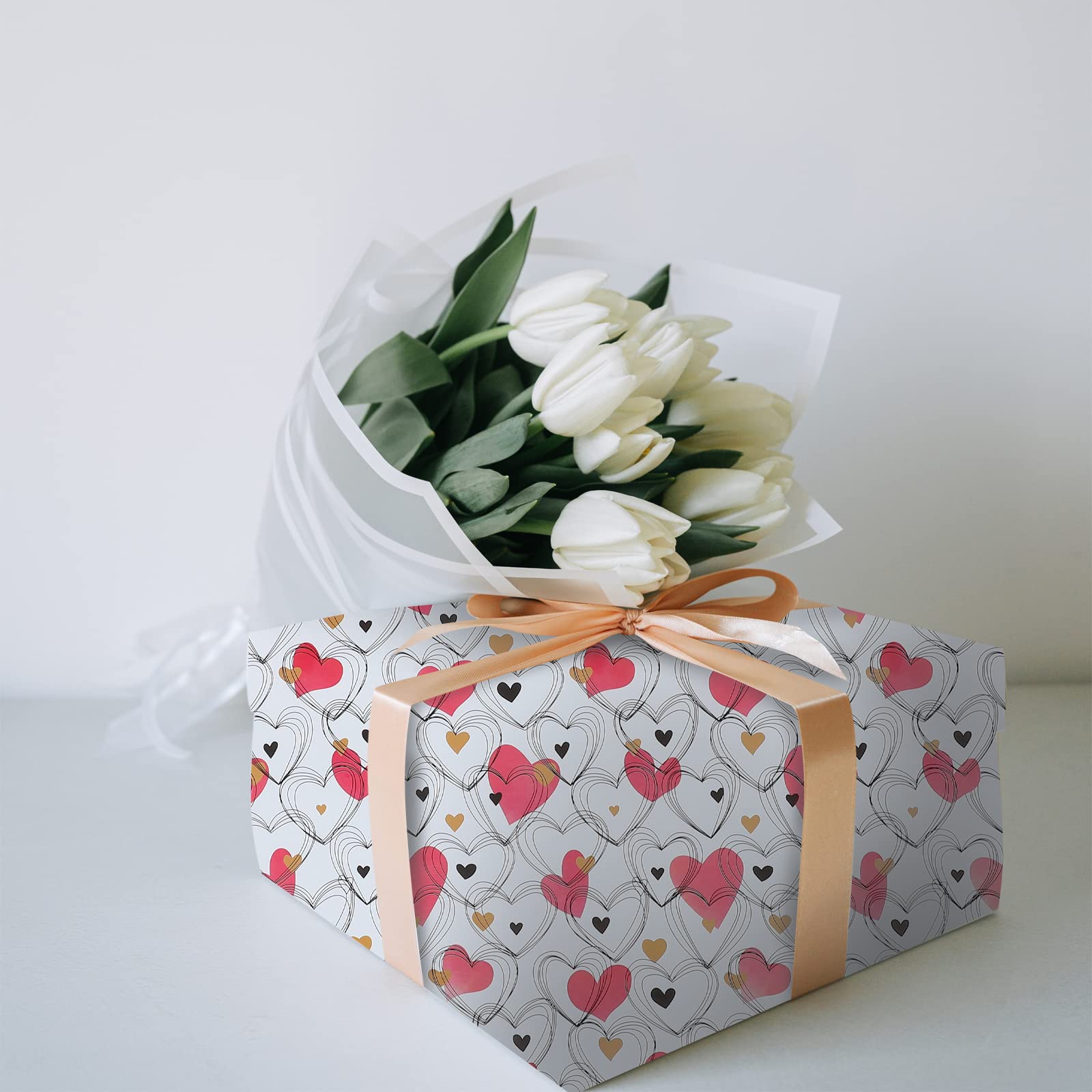ABOOFAN 10 Sheets Valentine's Day Wrapping Paper - Pink Heart Design Double Sided Gift Wrap for Christmas Stockings, DIY Bouquets, Baby Shower Decorations & Party Favors | Perfect for Holiday Gifts, Wedding Favors and Birthday Presents