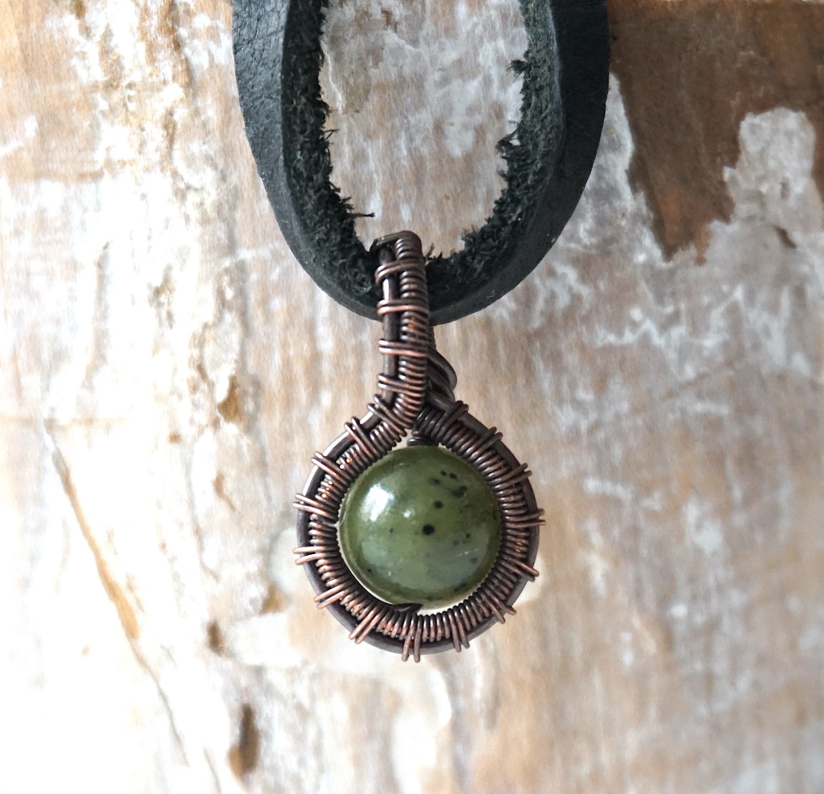 Green Jade Charm Necklace with Antiqued Copper Pendant - Elegant Spiritual Jewelry for Women, Perfect for Meditation, Yoga & Boho Fashion