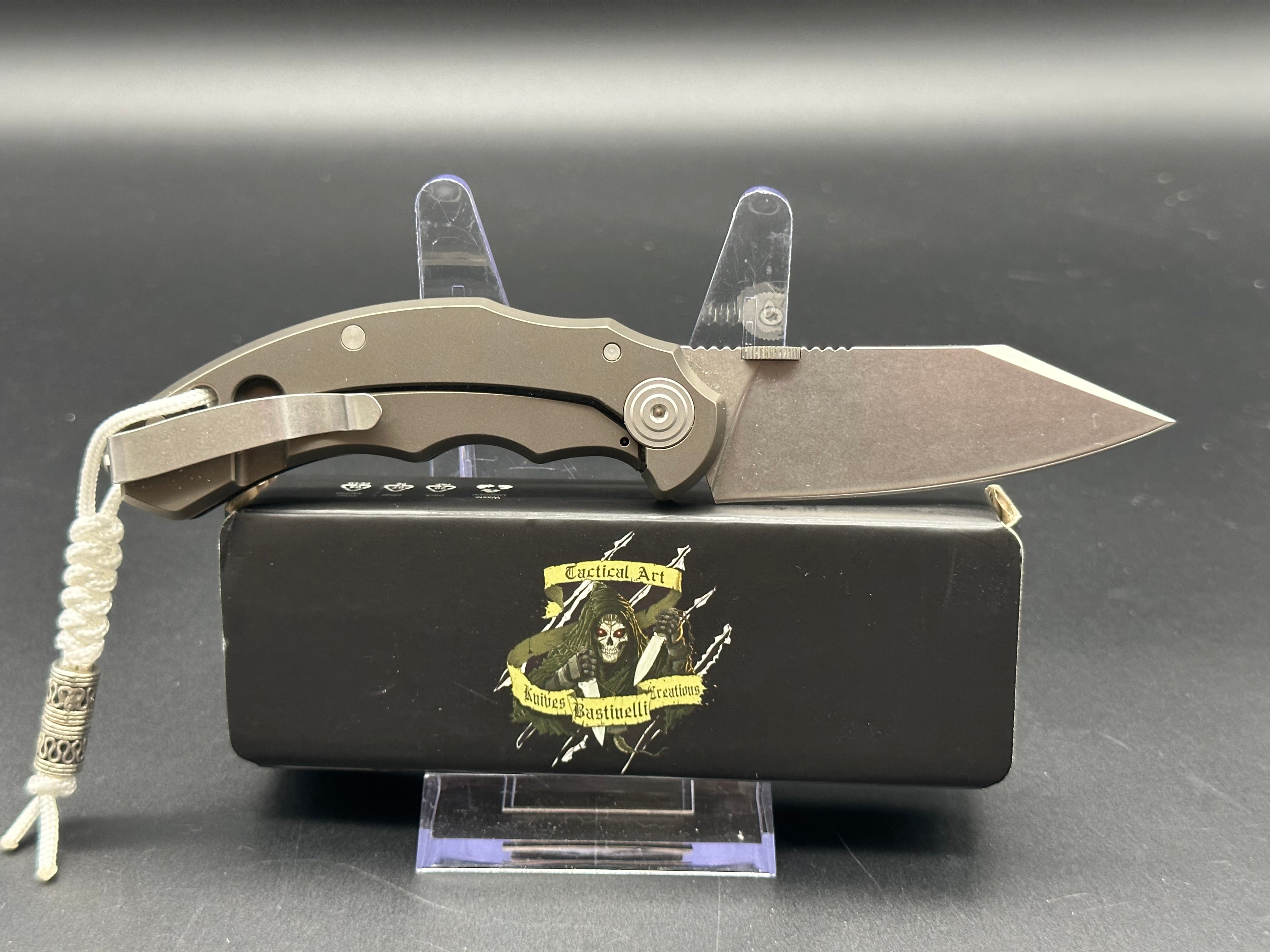 Bastinelli Creations D VIL Mini Dragotac Frame Lock Knife - Black G10 Handle, EDC Pocket Knife for Outdoor Camping, Hiking & Everyday Carry