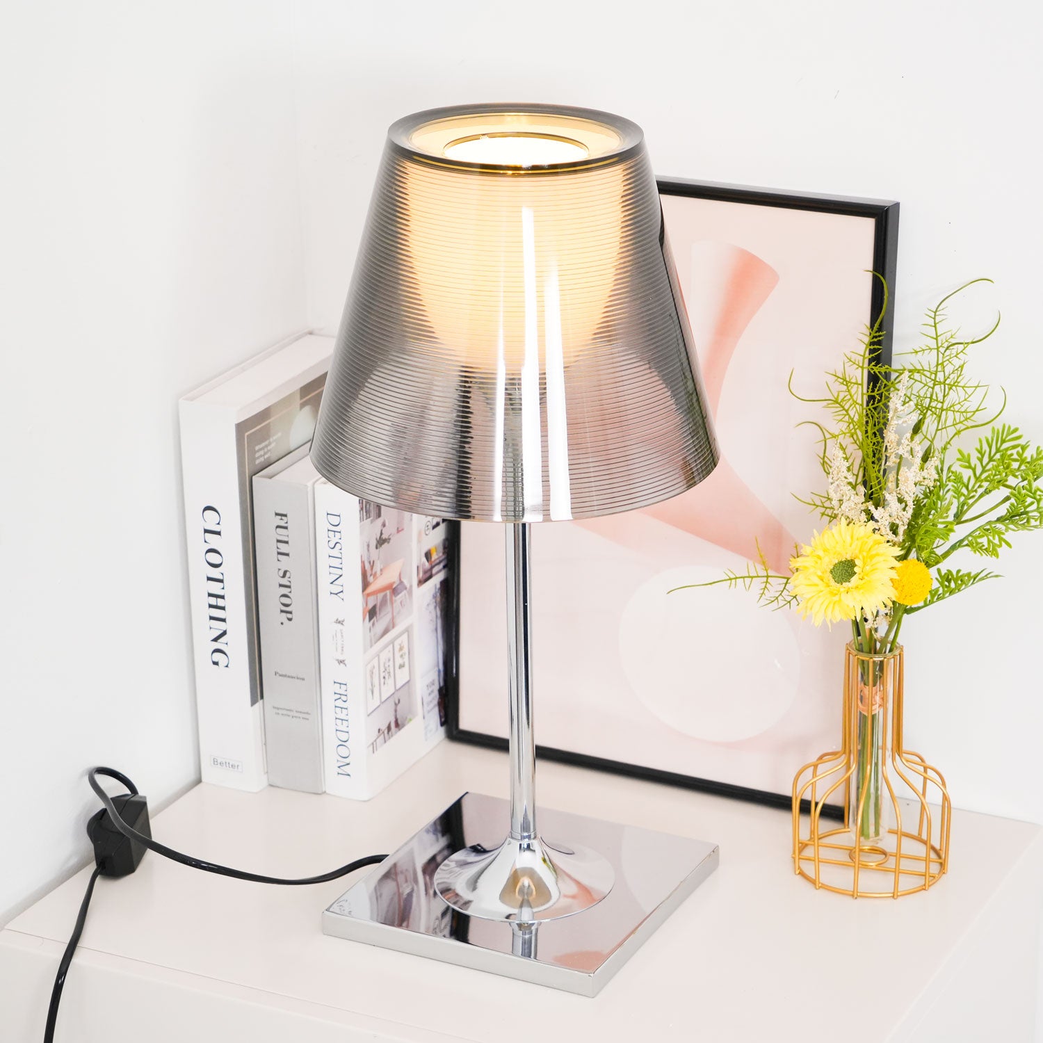 Chrome Prism Table Lamp - Modern LED Nightstand Light for Bedroom, Living Room & Office - Dimmable Accent Lighting for Home Decor
