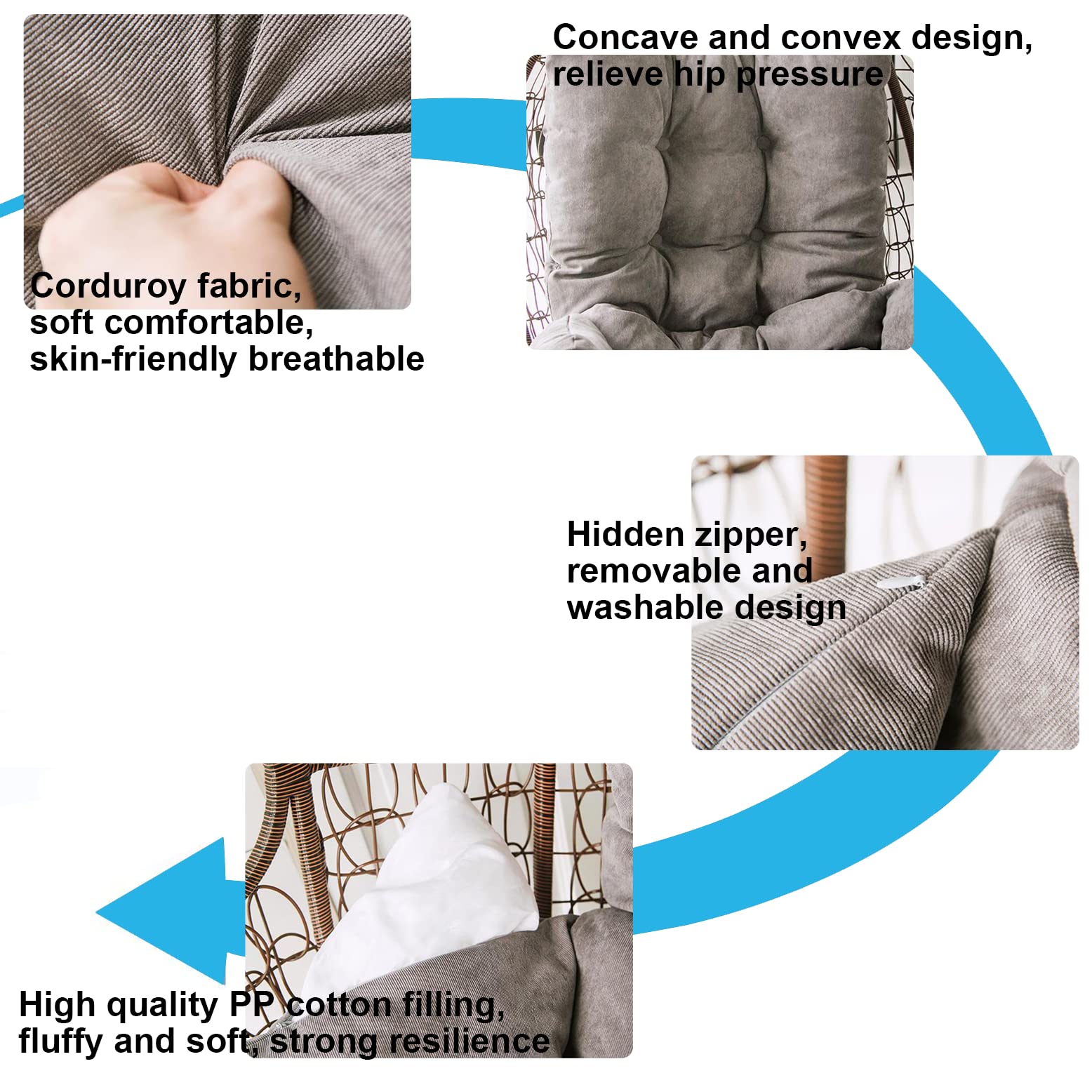 Premium Swing Egg Chair Cushion - Ultra Soft Indoor/Outdoor Seat Pad for Rattan Hammock & Hanging Basket Chairs - Thick Nest Back Pillow (49x20in, Coffee) - Perfect for Garden, Patio, Balcony & Relaxation Spaces