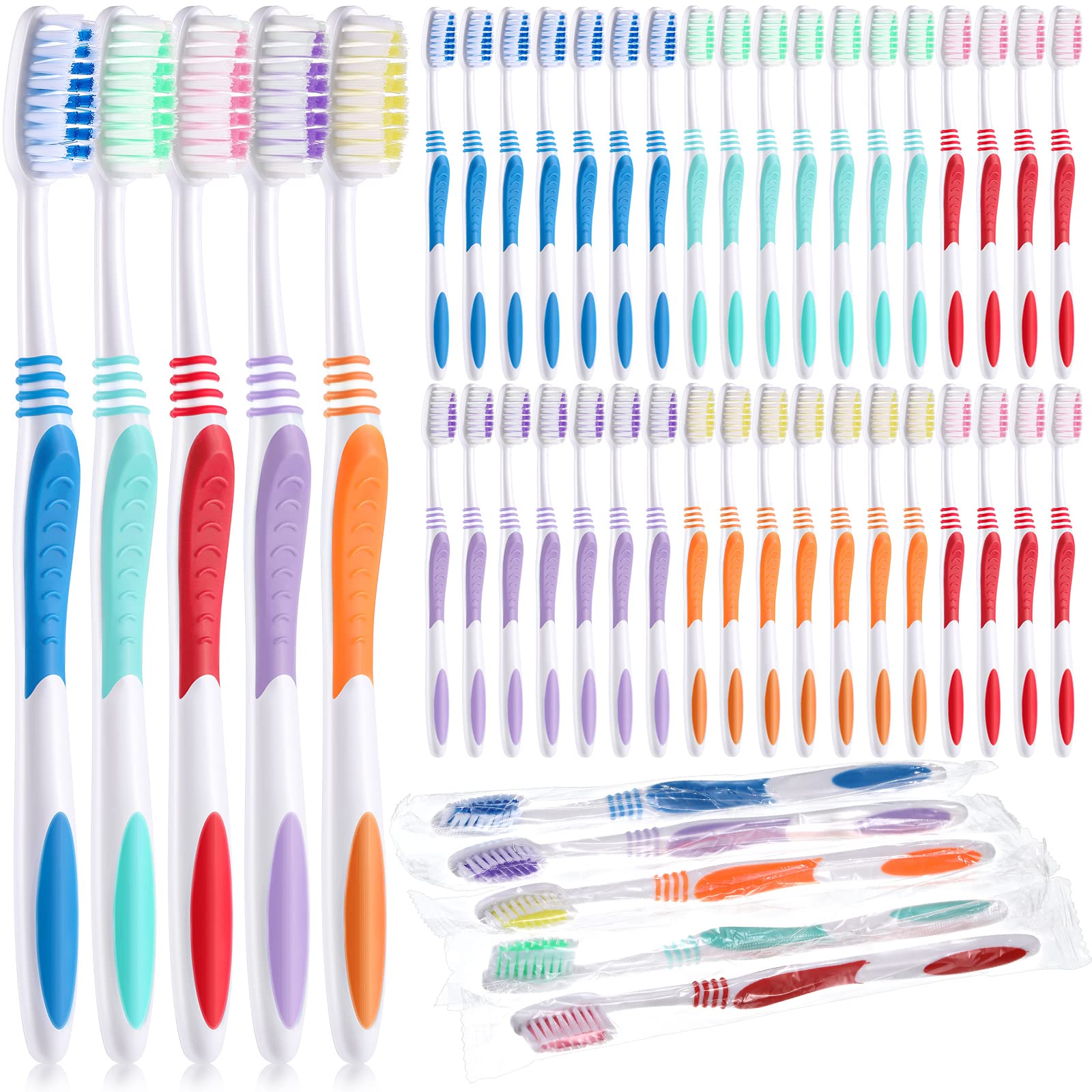 Disposable Travel Toothbrushes - Individually Wrapped, Medium Soft Bristles for Adults - Perfect for Hotels, Guests & On-the-Go Oral Care (Multi-Color Pack)