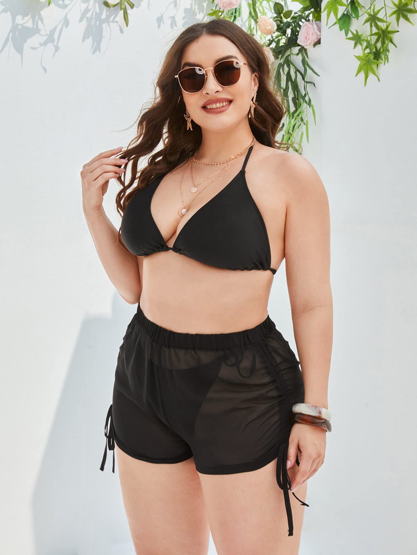 Milumia Women's Plus Size Sheer Bikini Bottom with Drawstring - Mesh Swimsuit Cover Up Shorts for Beach, Pool & Vacation
