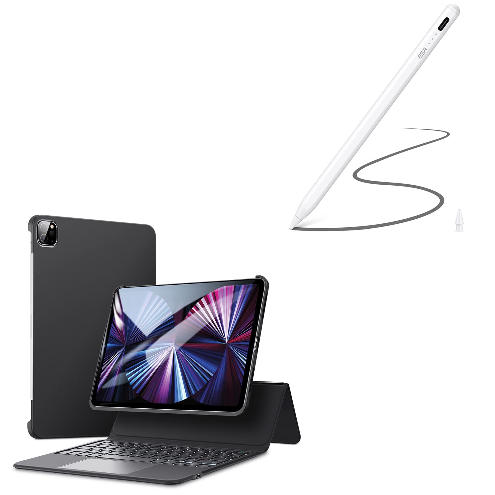 ESR Ascend Keyboard Case with Stylus Pen for iPad (9/8/7/6, Pro 11/12.9, Mini 6/5, Air 5/4/3) - Tilt Sensitivity & Palm Rejection - Perfect for Work, Study & Creative Drawing