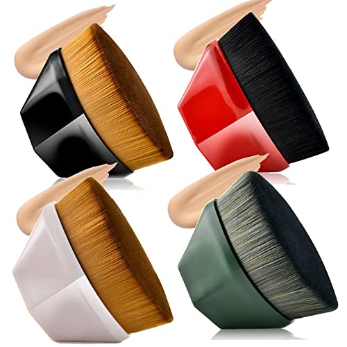 Professional Makeup Brush Set - 4 Piece Flat Top Kabuki Foundation Brushes for Liquid & Powder Cosmetics with Travel Storage Case | Perfect for Contouring, Blending & Everyday Makeup Application