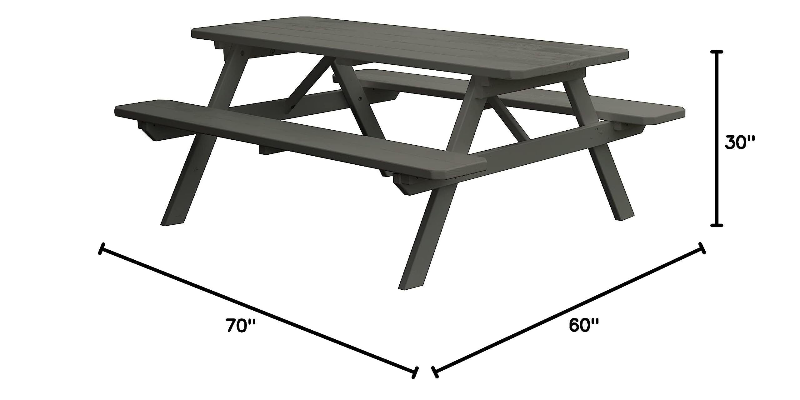 Furniture Barn USA 6-Foot Pine Wood Dining Table with Attached Benches in Olive Gray - Perfect for Farmhouse Kitchens, Dining Rooms & Outdoor Entertaining