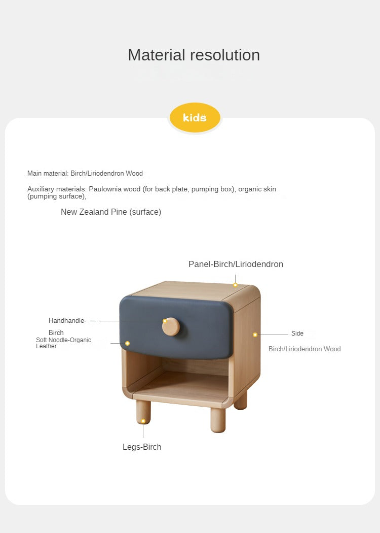 Solid Wood Kids Nightstand - Birch & Poplar Modern Bedside Table for Children's Room - Perfect for Bedrooms, Nurseries & Playrooms