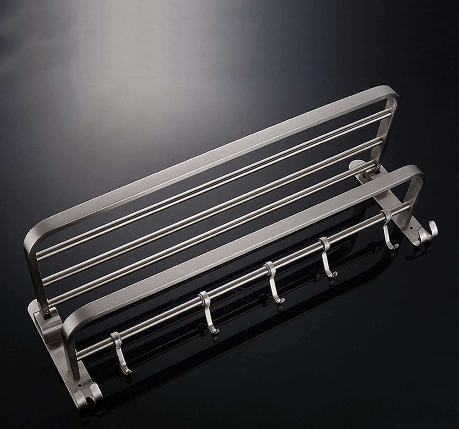 Stainless Steel Bathroom Shelf Towel Rack - 60cm Silver Towel Bar with Punching & 3M Adhesive Mounting for Bathroom, Lavatory, Kitchen - Durable 304 Stainless Steel for Home & Hotel Use