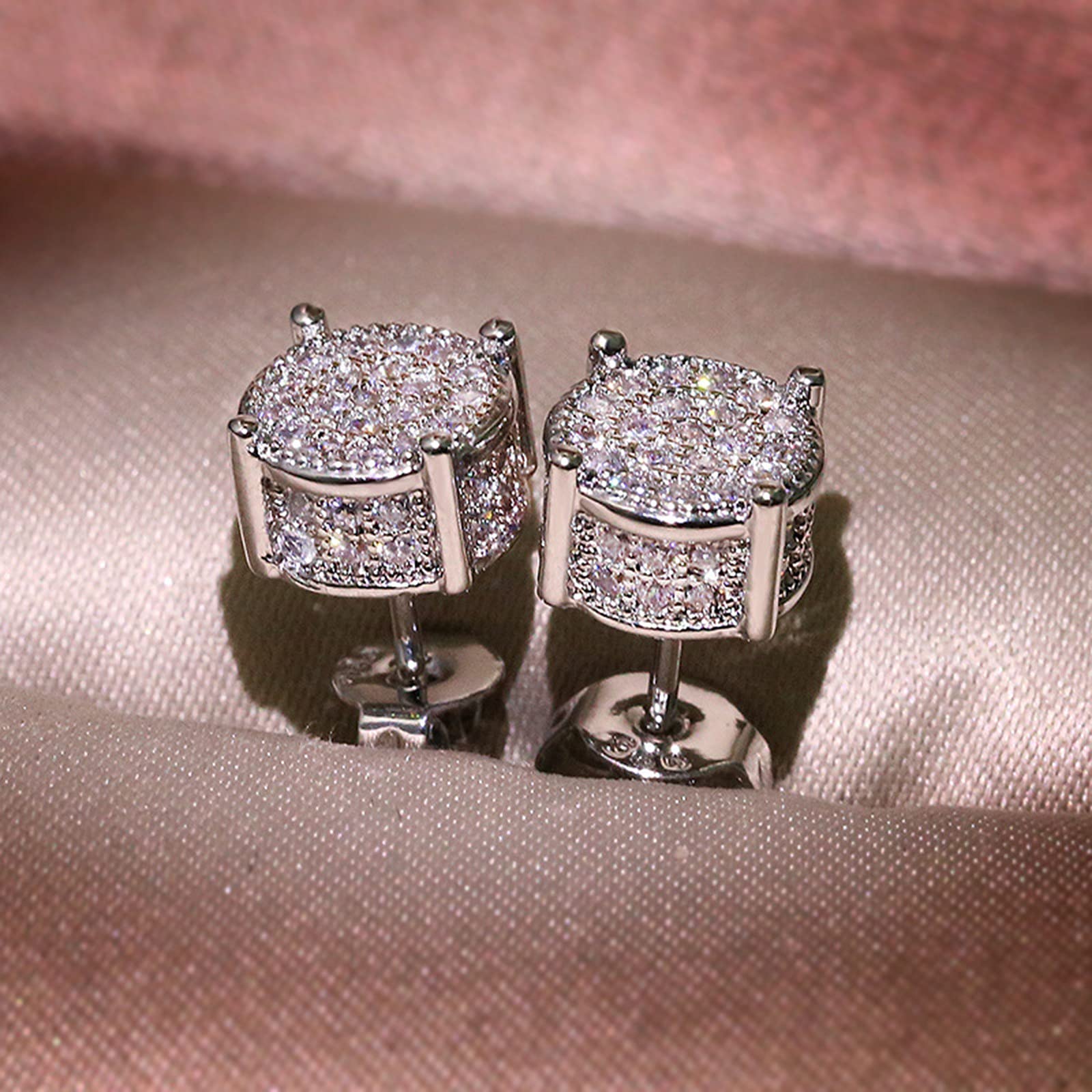 Hypoallergenic 18K White Gold Plated Cubic Zirconia Stud Earrings for Women - Round & Square Synthetic Diamond Earrings | Perfect for Parties, Weddings & Everyday Wear | Limited Time Prime Deal