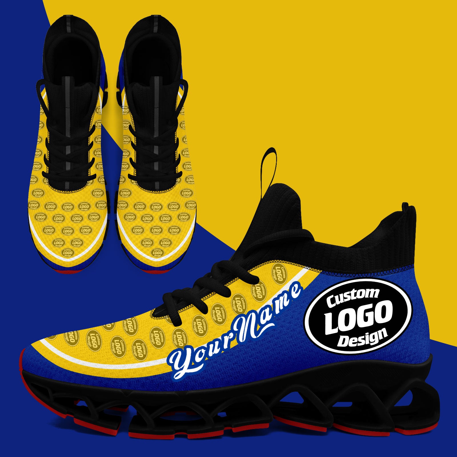 Custom Blue & Yellow Maxsoul Personalized Sneakers - Lightweight Comfortable Running Shoes for Men & Women | Perfect for Gym, Jogging & Casual Wear (Model: FN030XD D020388)